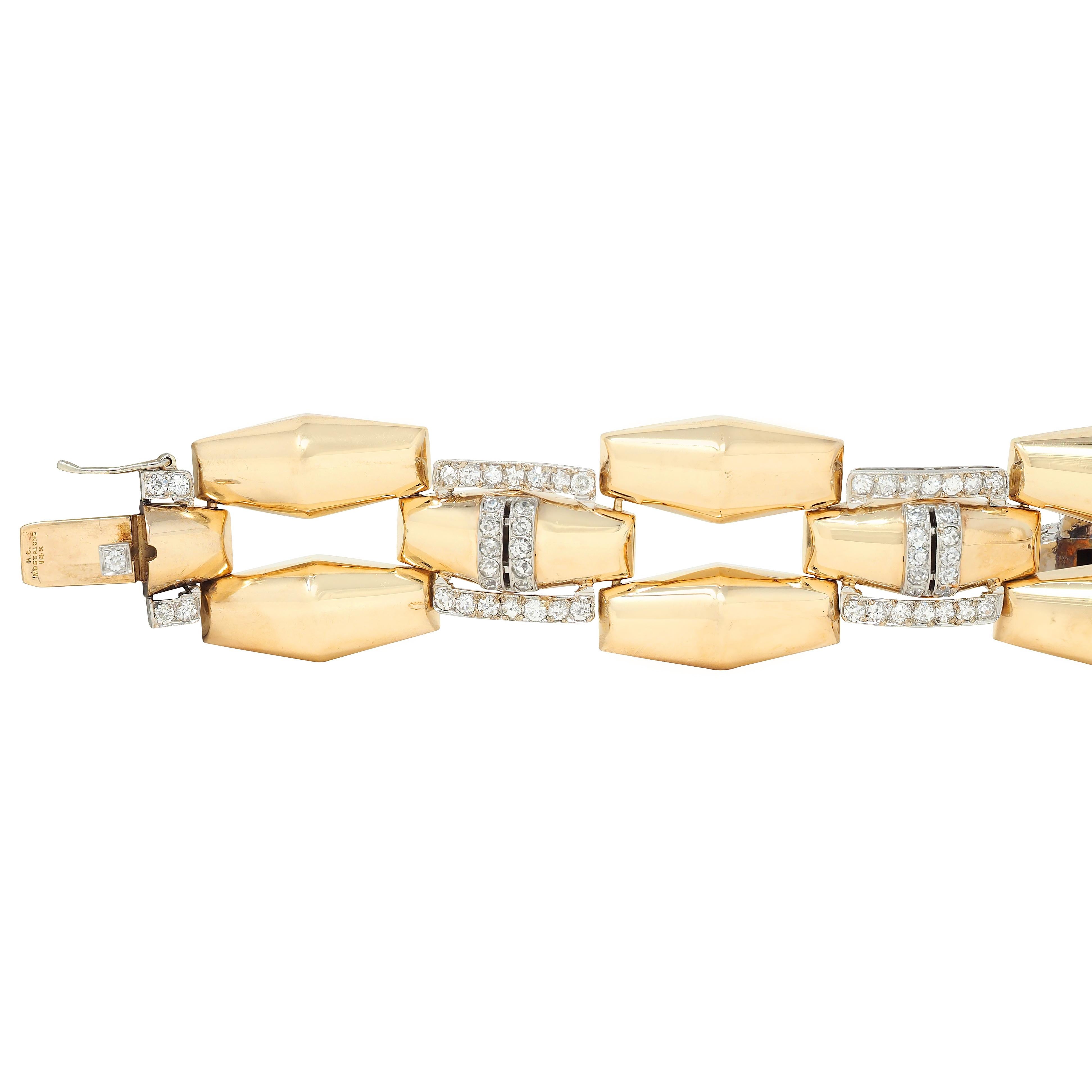 M.C. Mossalone Retro 4.30 CTW Diamond Platinum 14K Gold Vintage Tank Bracelet