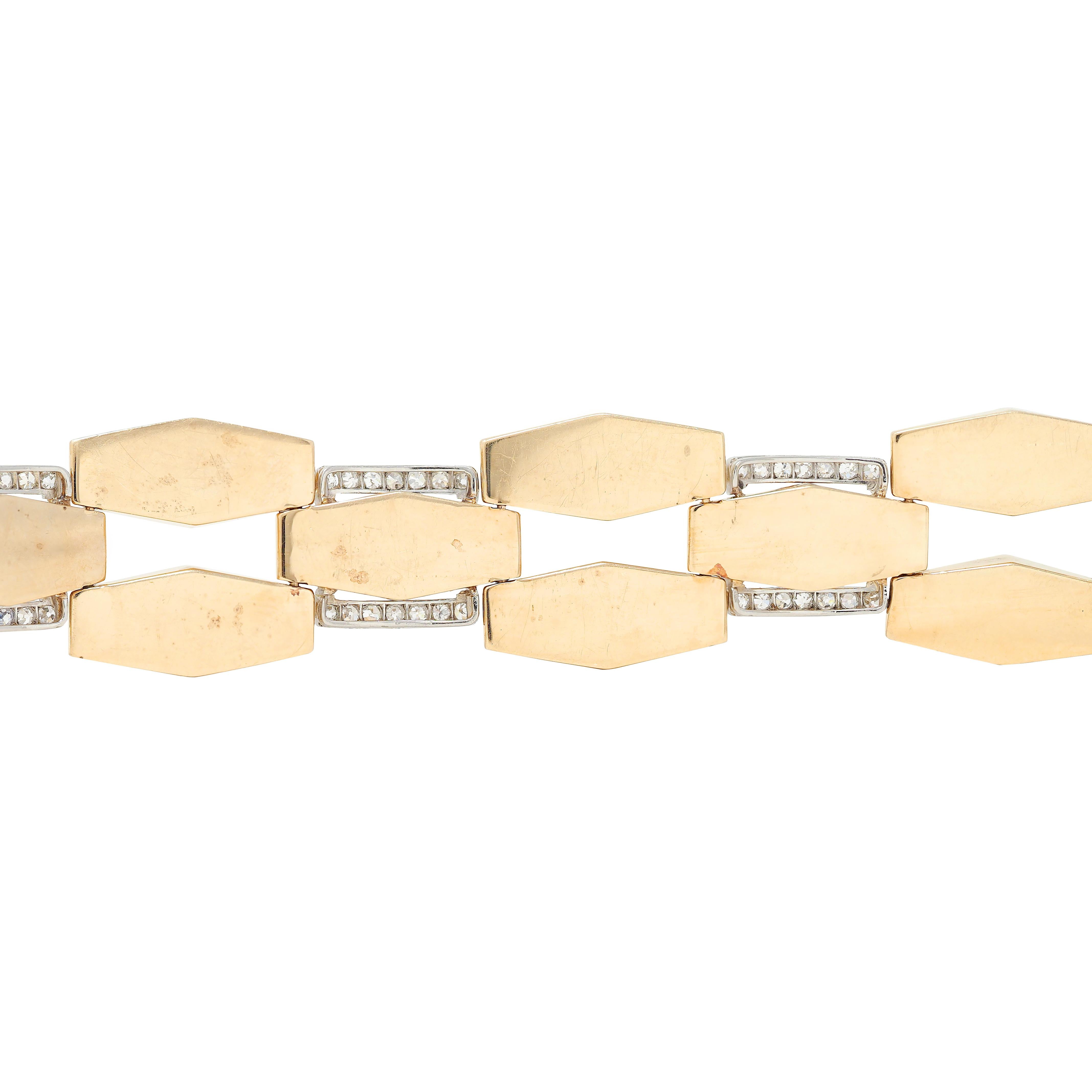 M.C. Mossalone Retro 4.30 CTW Diamond Platinum 14K Gold Vintage Tank Bracelet