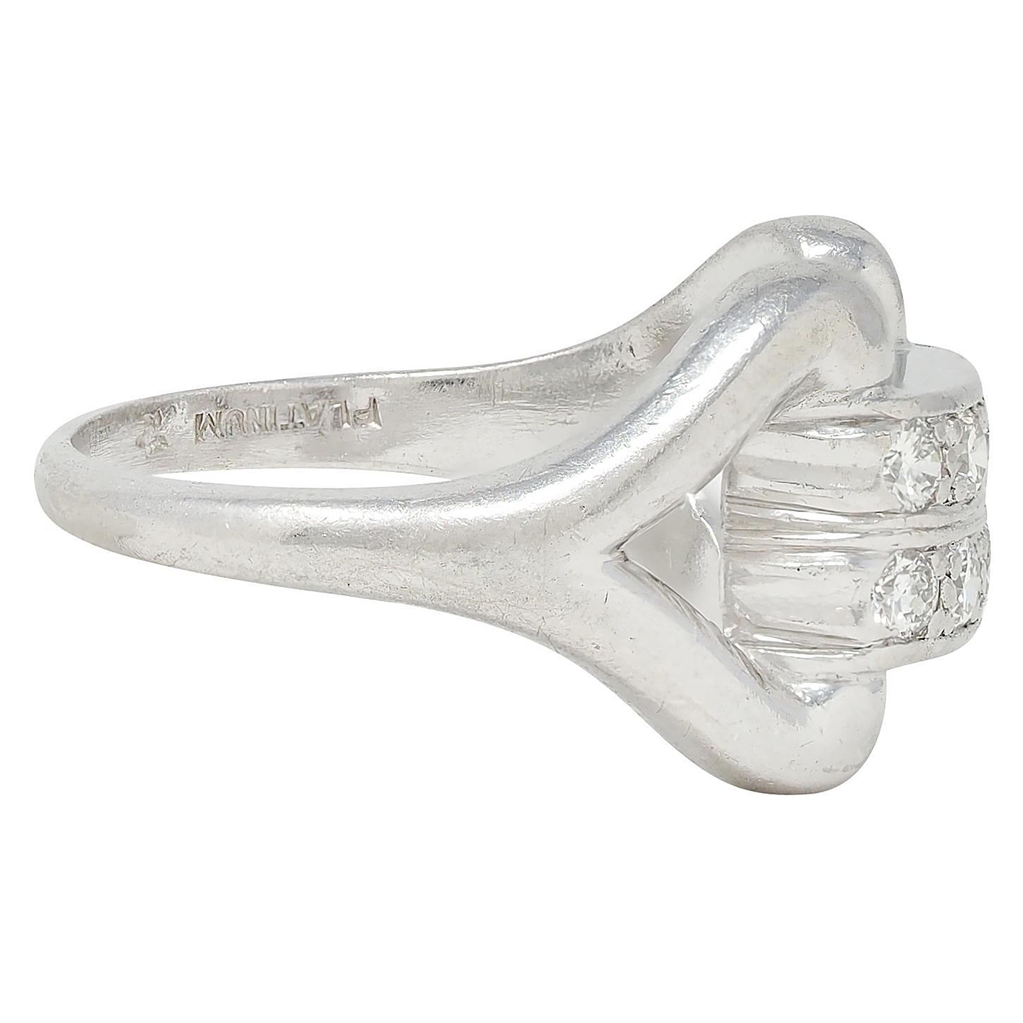 Fulmer & Co. 1943 Diamond Platinum Double Row Vintage Buckle Ring