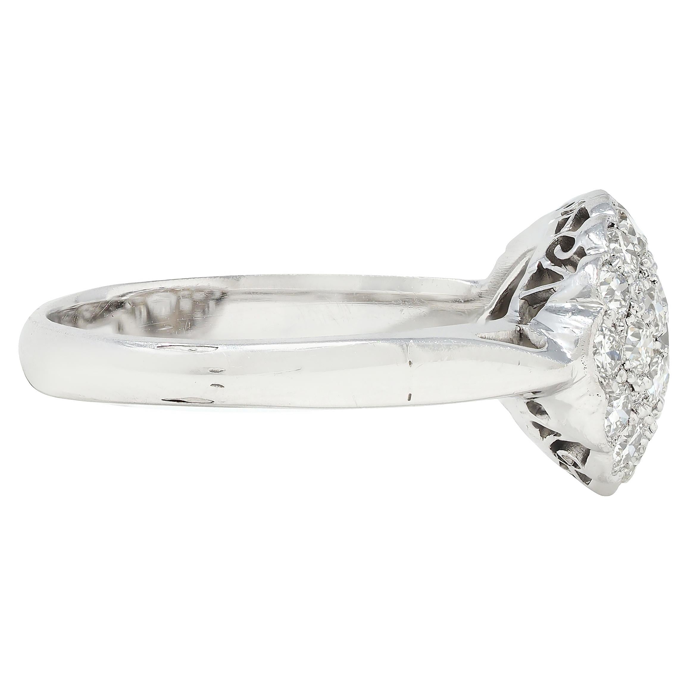 Mid-Century 2.12 CTW Diamond 14 Karat White Gold Vintage Cluster Ring