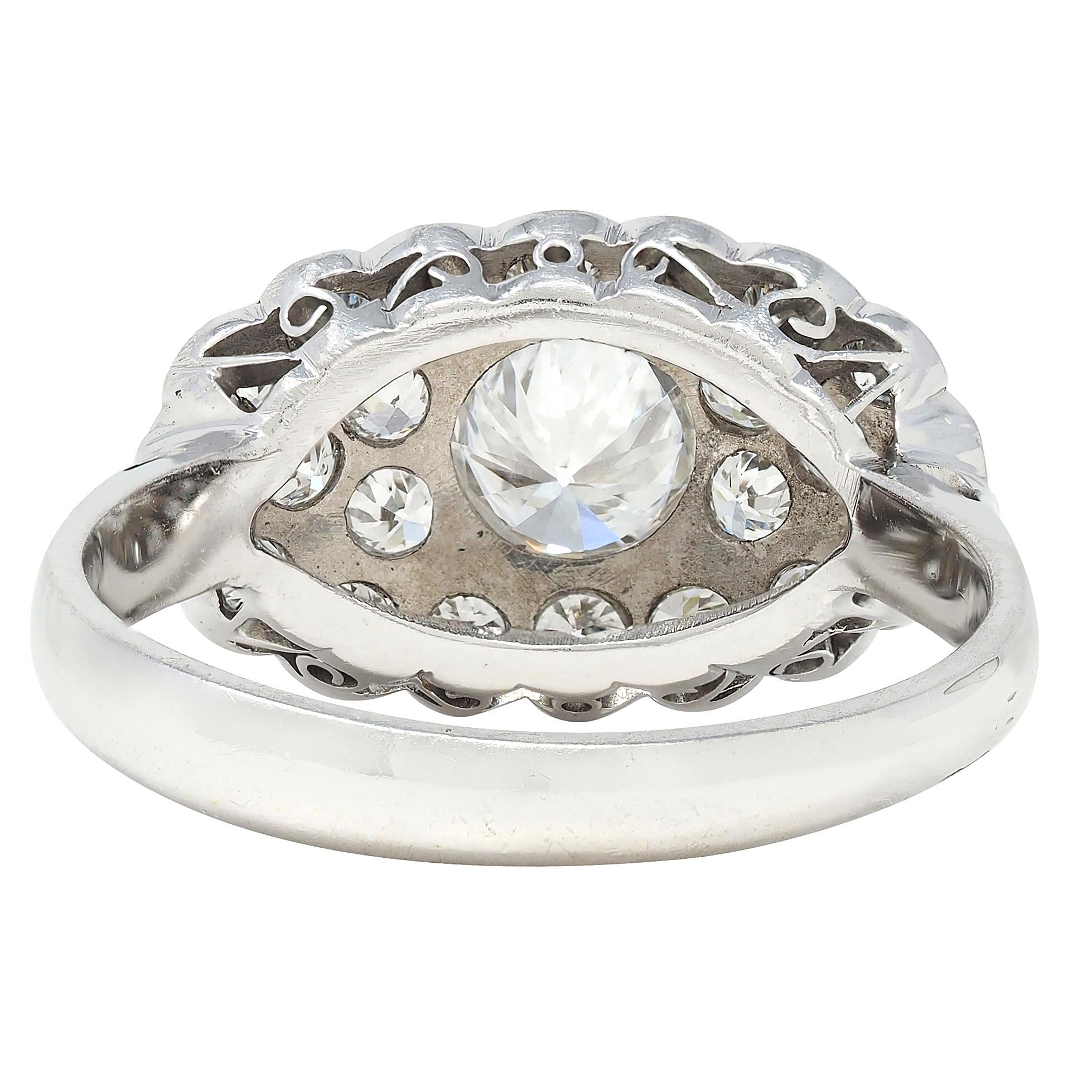 Mid-Century 2.12 CTW Diamond 14 Karat White Gold Vintage Cluster Ring