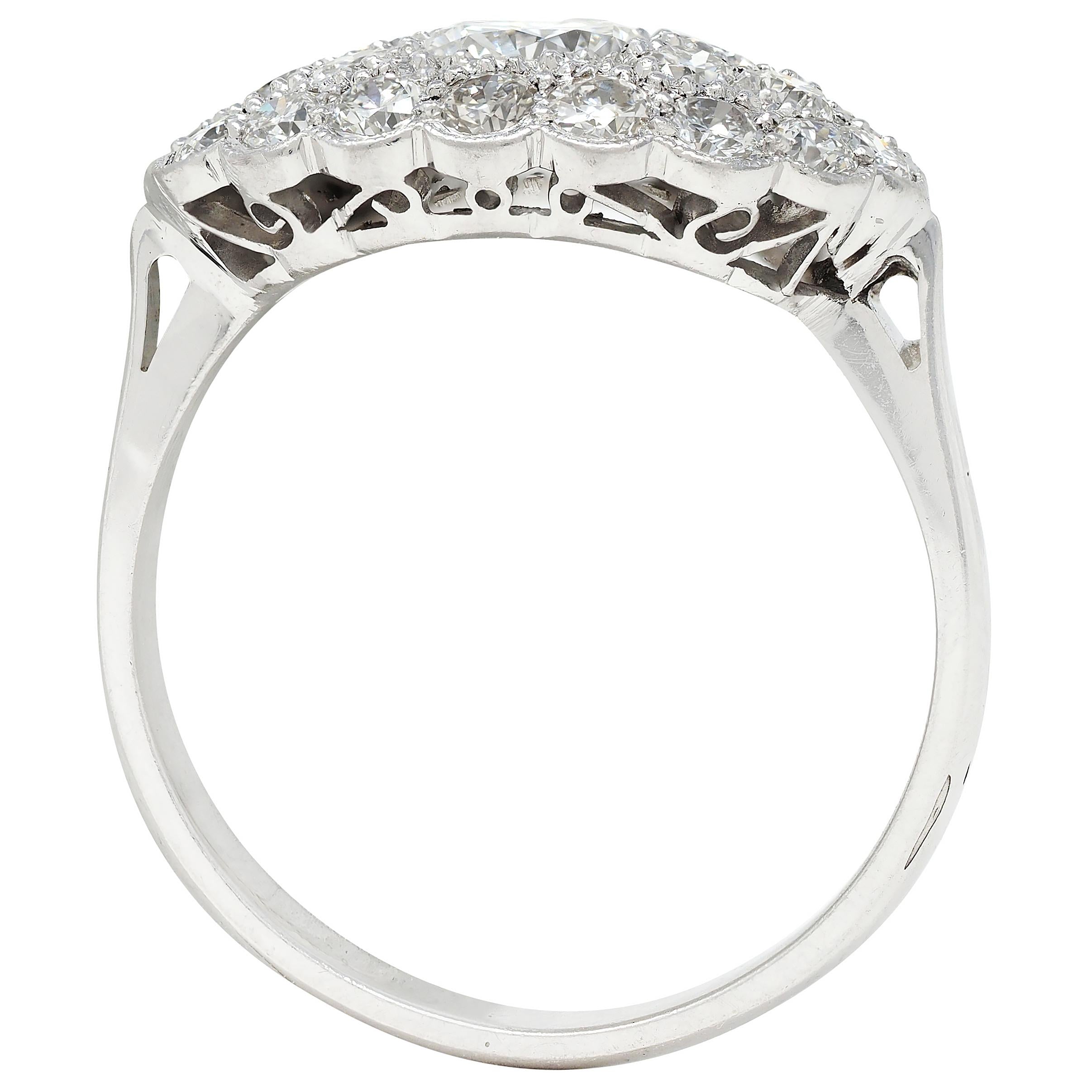 Mid-Century 2.12 CTW Diamond 14 Karat White Gold Vintage Cluster Ring