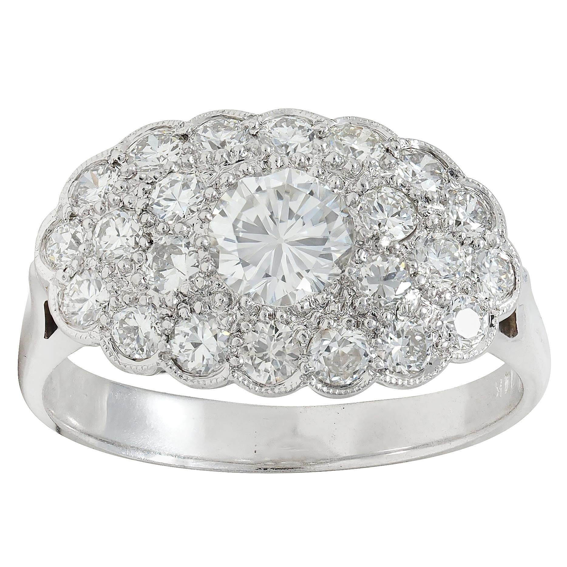 Mid-Century 2.12 CTW Diamond 14 Karat White Gold Vintage Cluster Ring
