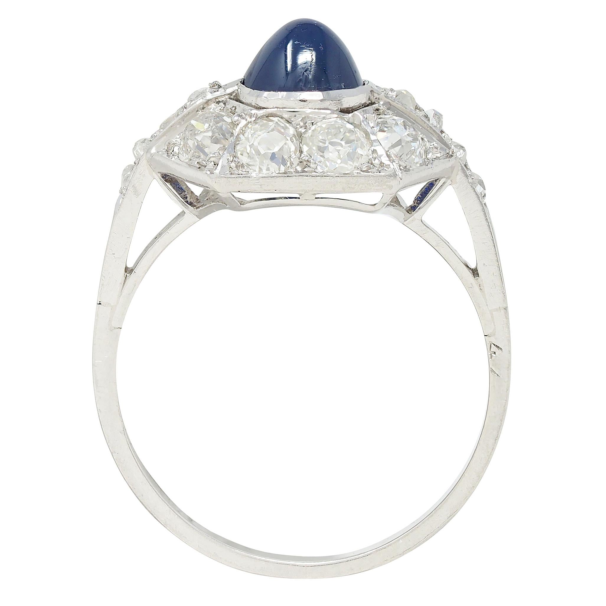 French Art Deco No Heat Sapphire Diamond Platinum Vintage Cluster Ring GIA