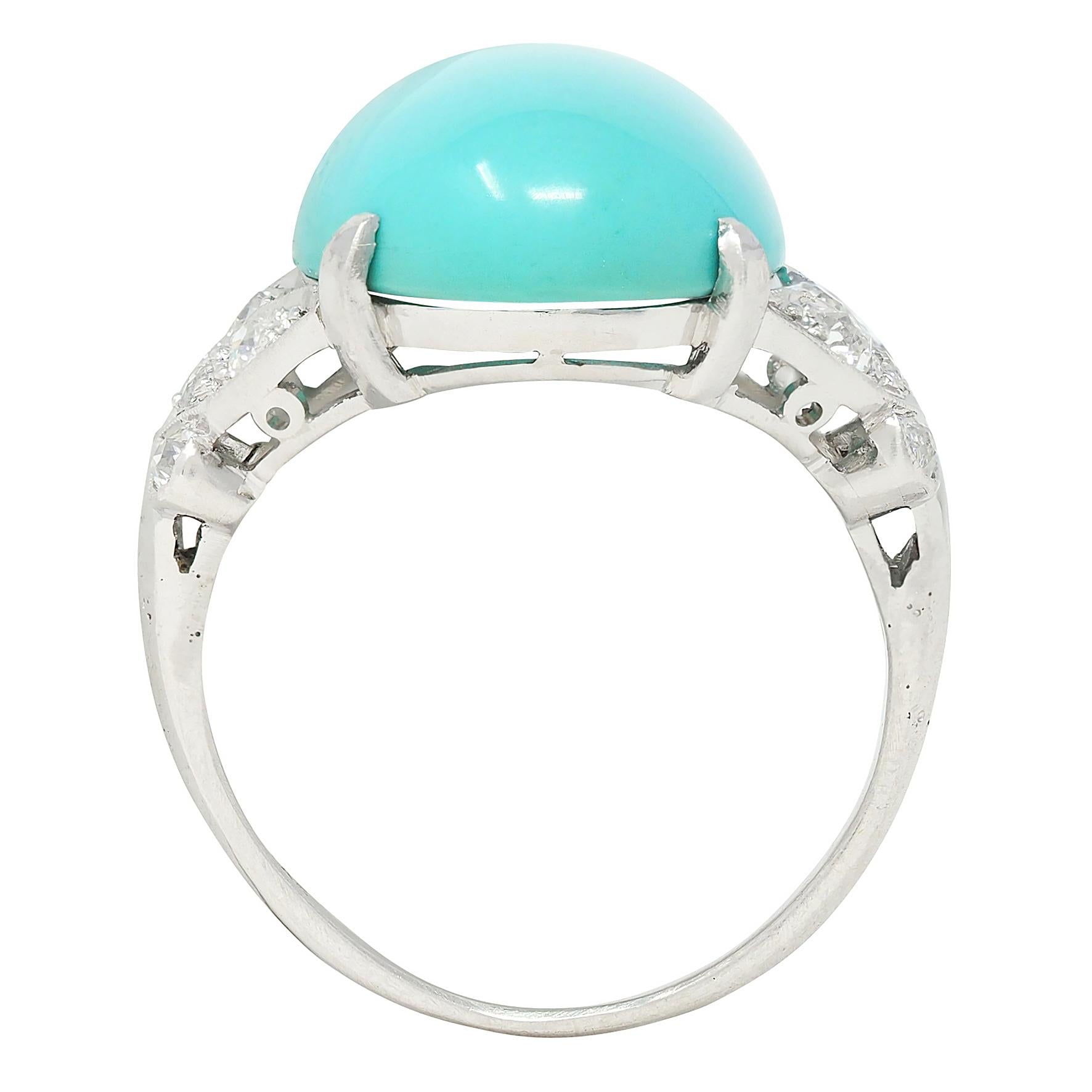 Mid-Century Turquoise Diamond Platinum Vintage Butterfly Cocktail Ring