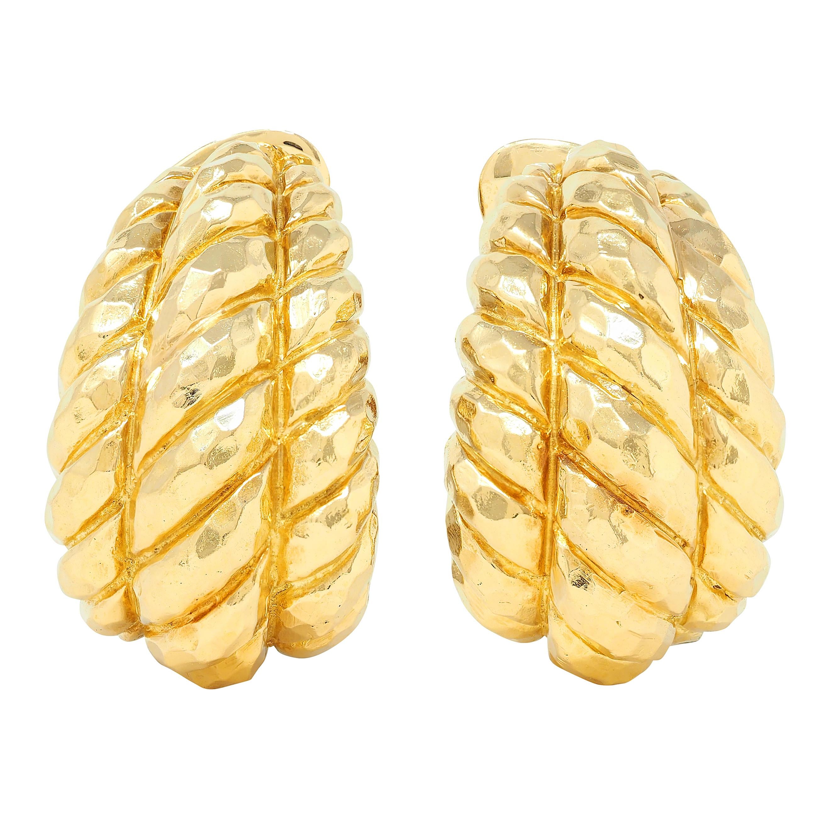 David Webb 1980's 18 Karat Yellow Gold Vintage J-Hoop Ear-Clip Earrings