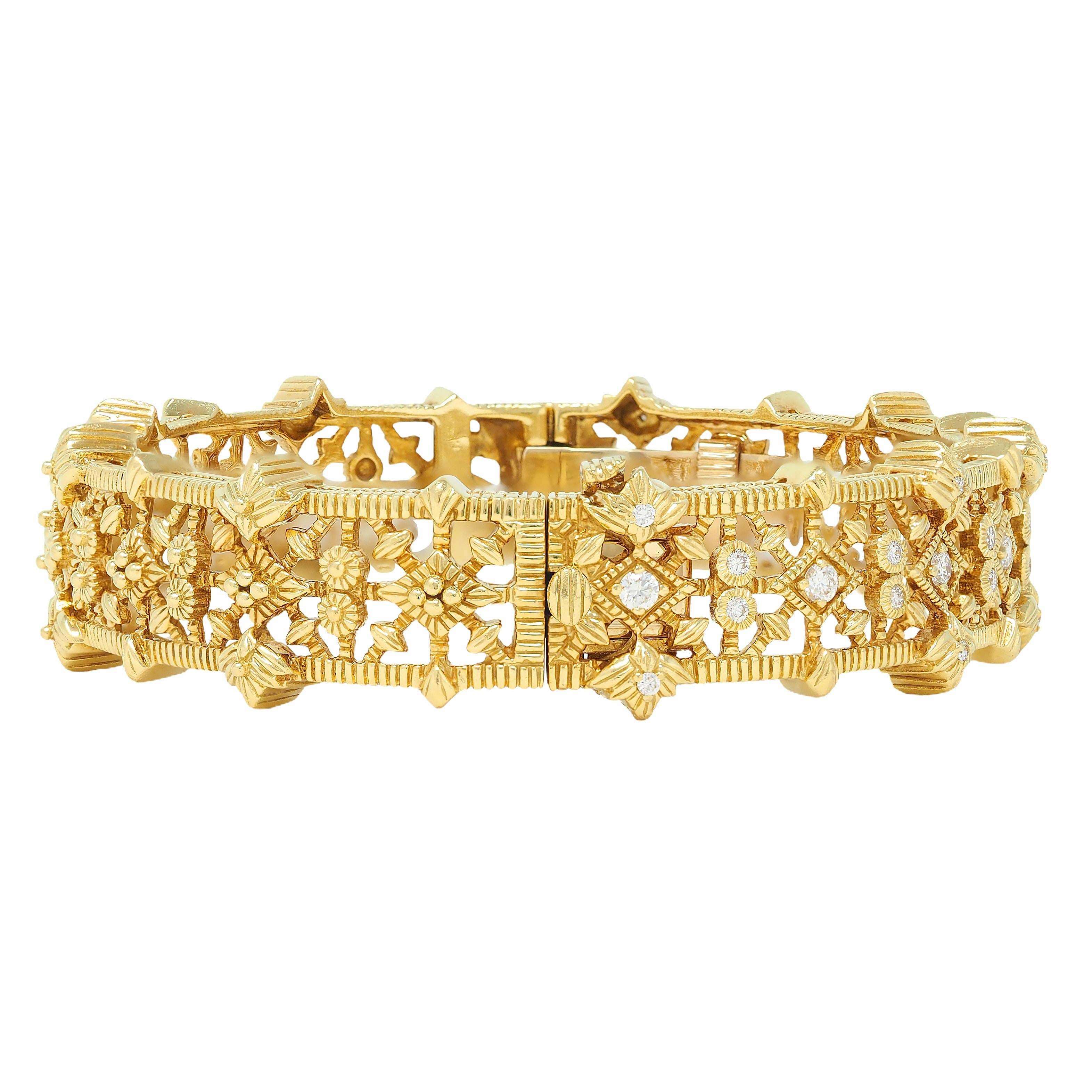 Judith Ripka Contemporary 0.96 CTW Diamond 18K Gold Foliate Bangle Bracelet