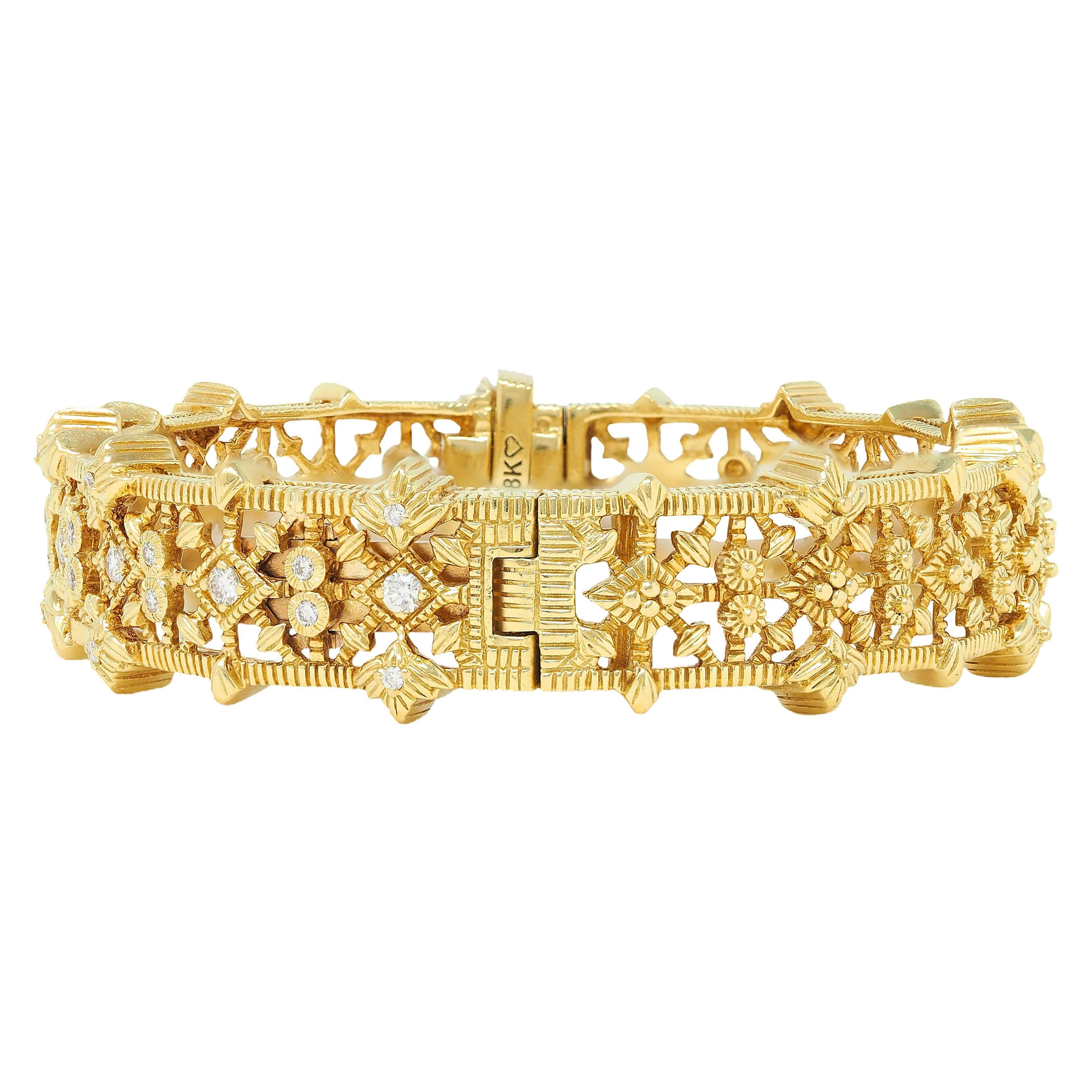 Judith Ripka Contemporary 0.96 CTW Diamond 18K Gold Foliate Bangle Bracelet