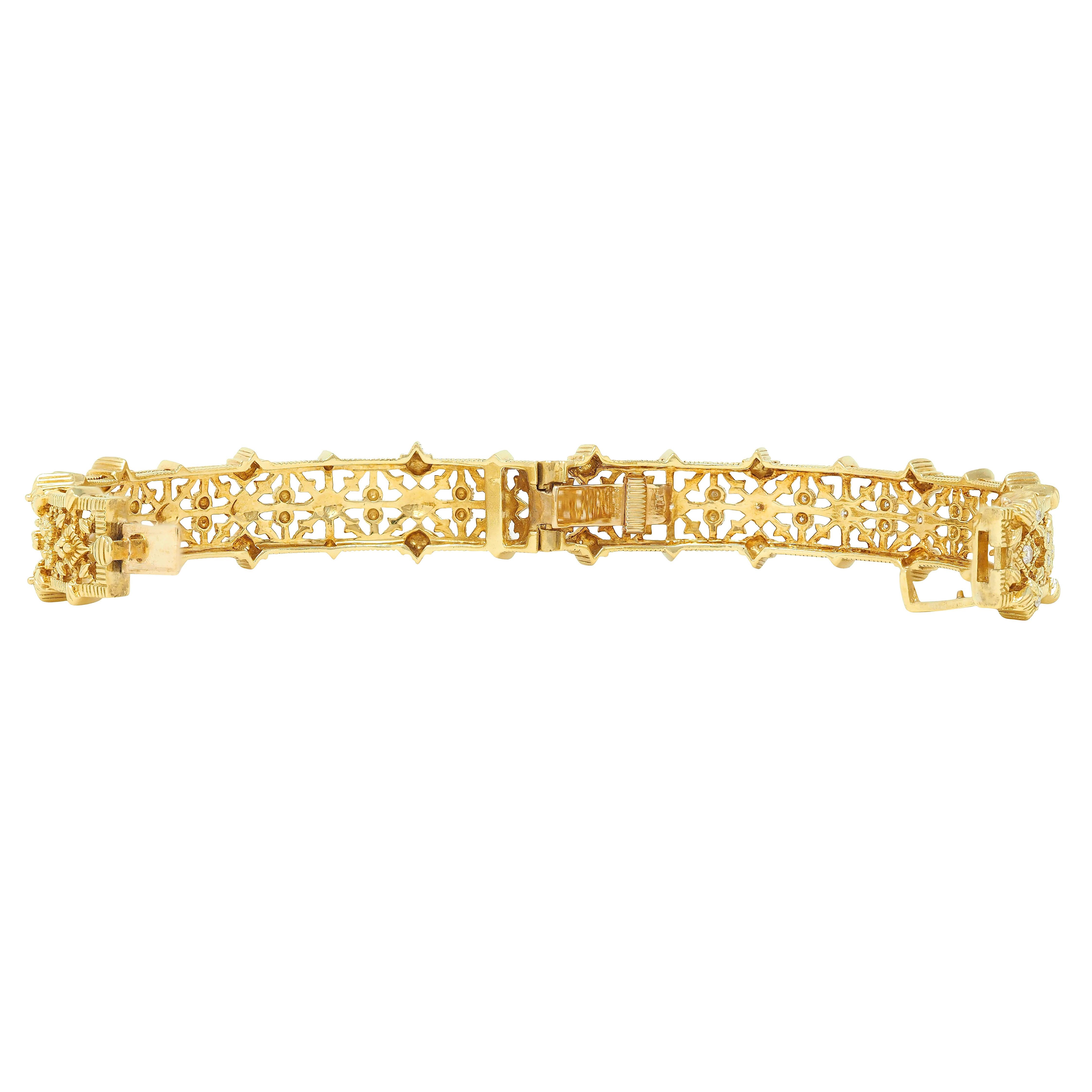 Judith Ripka Contemporary 0.96 CTW Diamond 18K Gold Foliate Bangle Bracelet