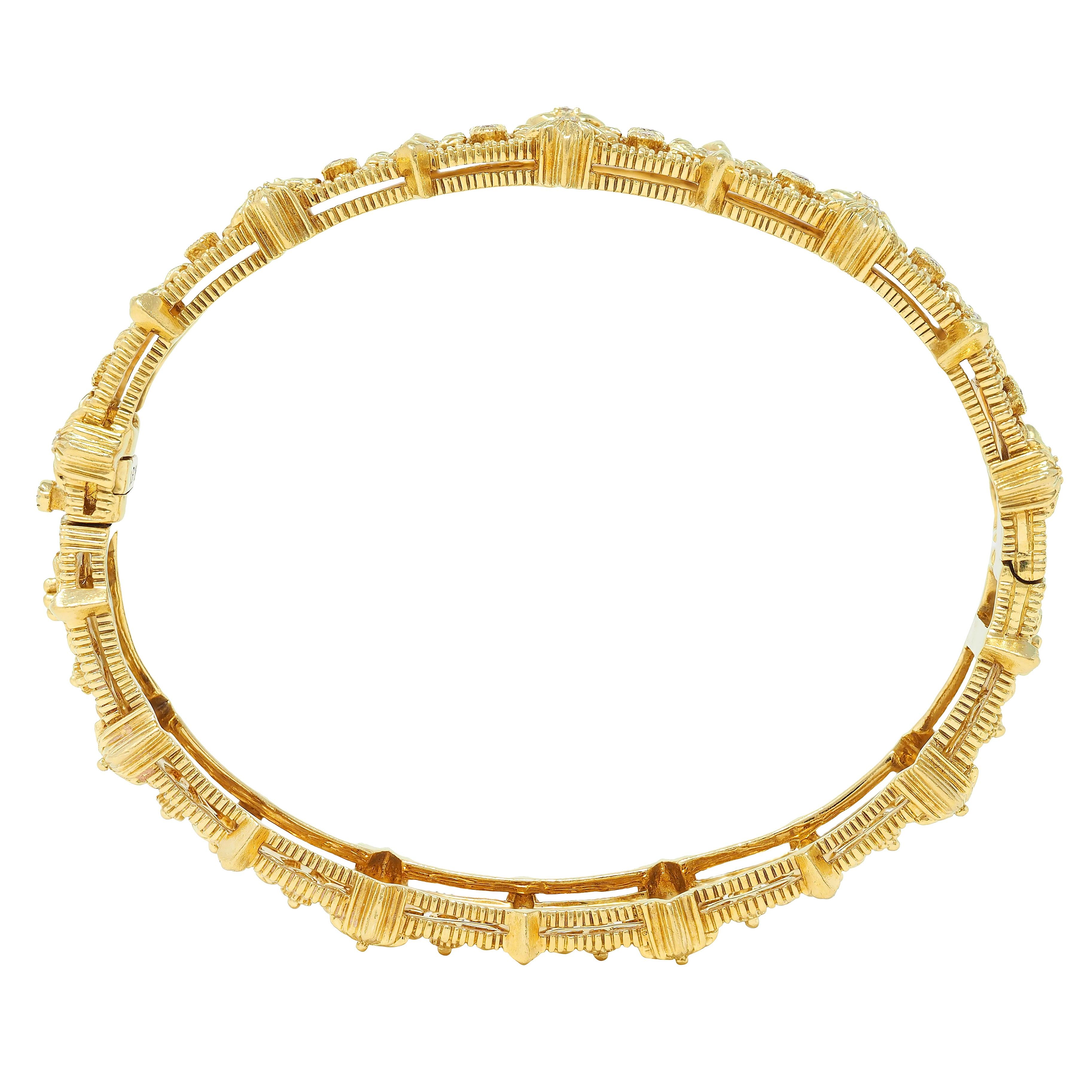 Judith Ripka Contemporary 0.96 CTW Diamond 18K Gold Foliate Bangle Bracelet
