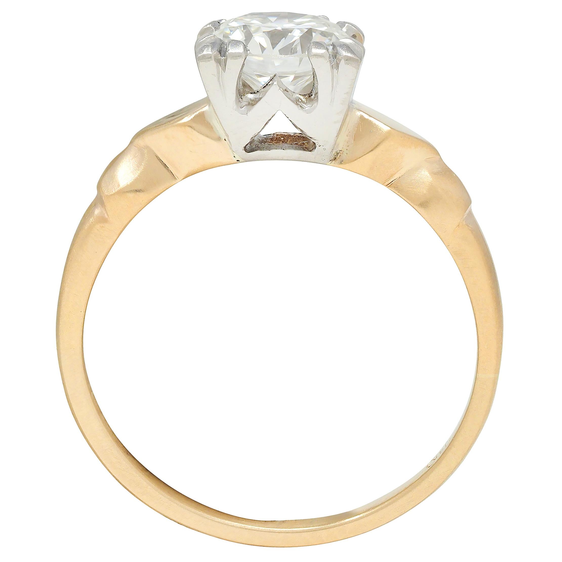 Retro 1.02 CTW Transitional Cut Platinum 14K Yellow Gold Vintage Engagement Ring