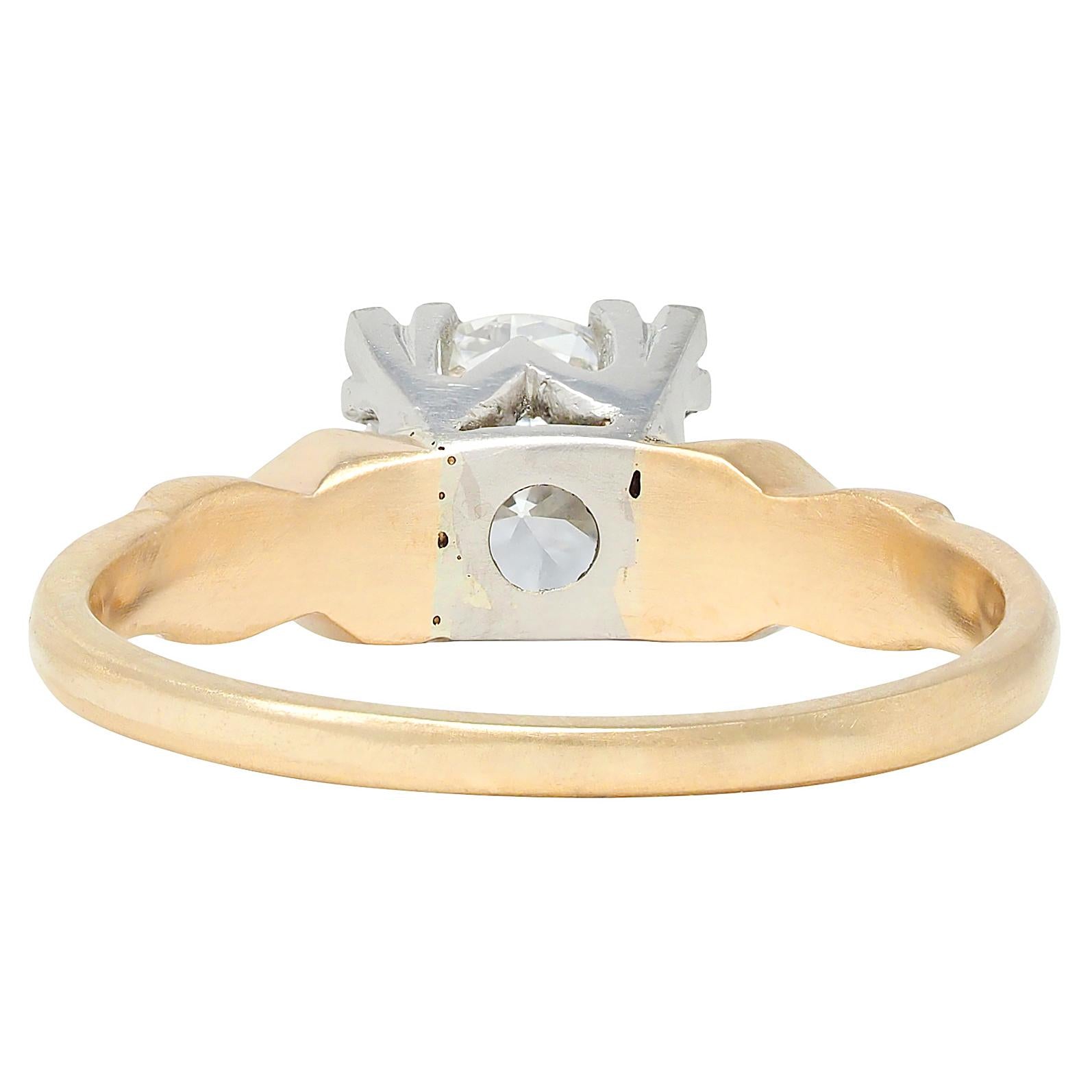 Retro 1.02 CTW Transitional Cut Platinum 14K Yellow Gold Vintage Engagement Ring
