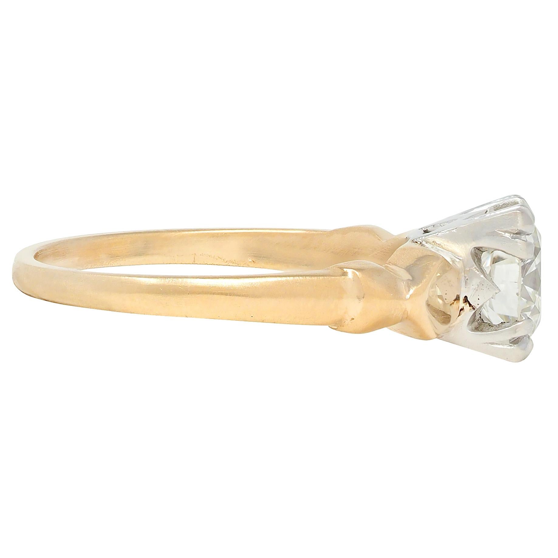 Retro 1.02 CTW Transitional Cut Platinum 14K Yellow Gold Vintage Engagement Ring