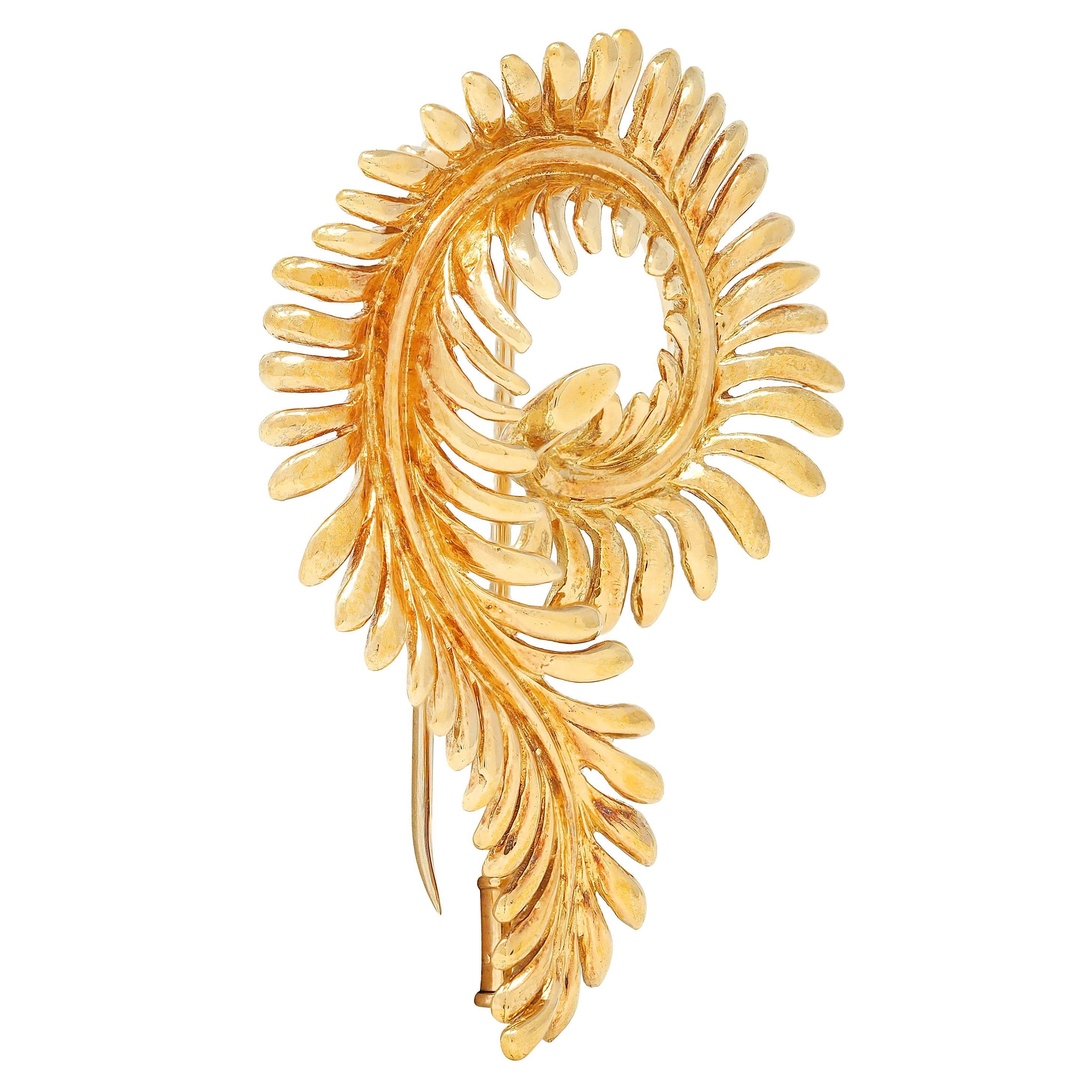 Tiffany & Co. Schlumberger 1960's 18 Karat Yellow Gold Vintage Feather Brooch