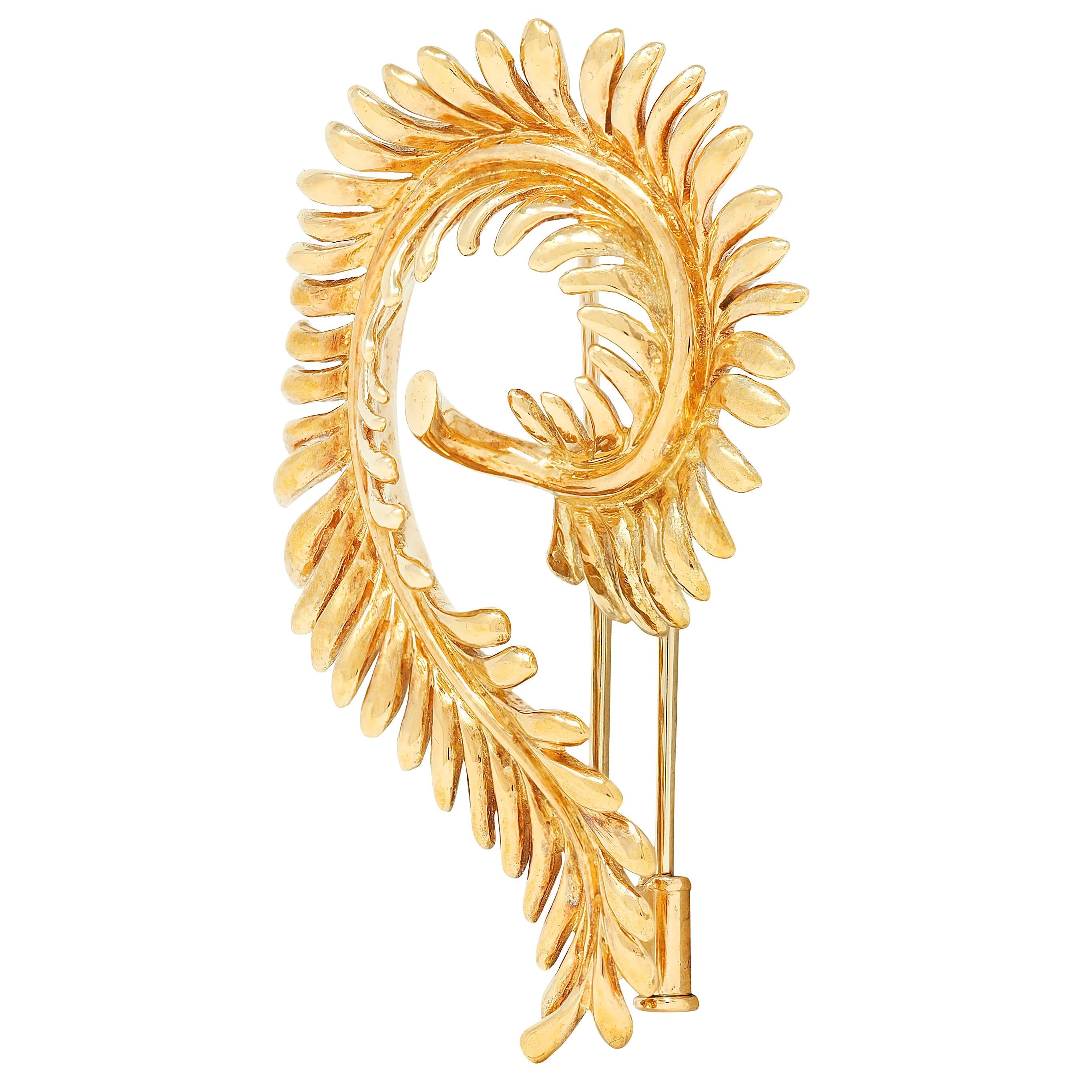 Tiffany & Co. Schlumberger 1960's 18 Karat Yellow Gold Vintage Feather Brooch