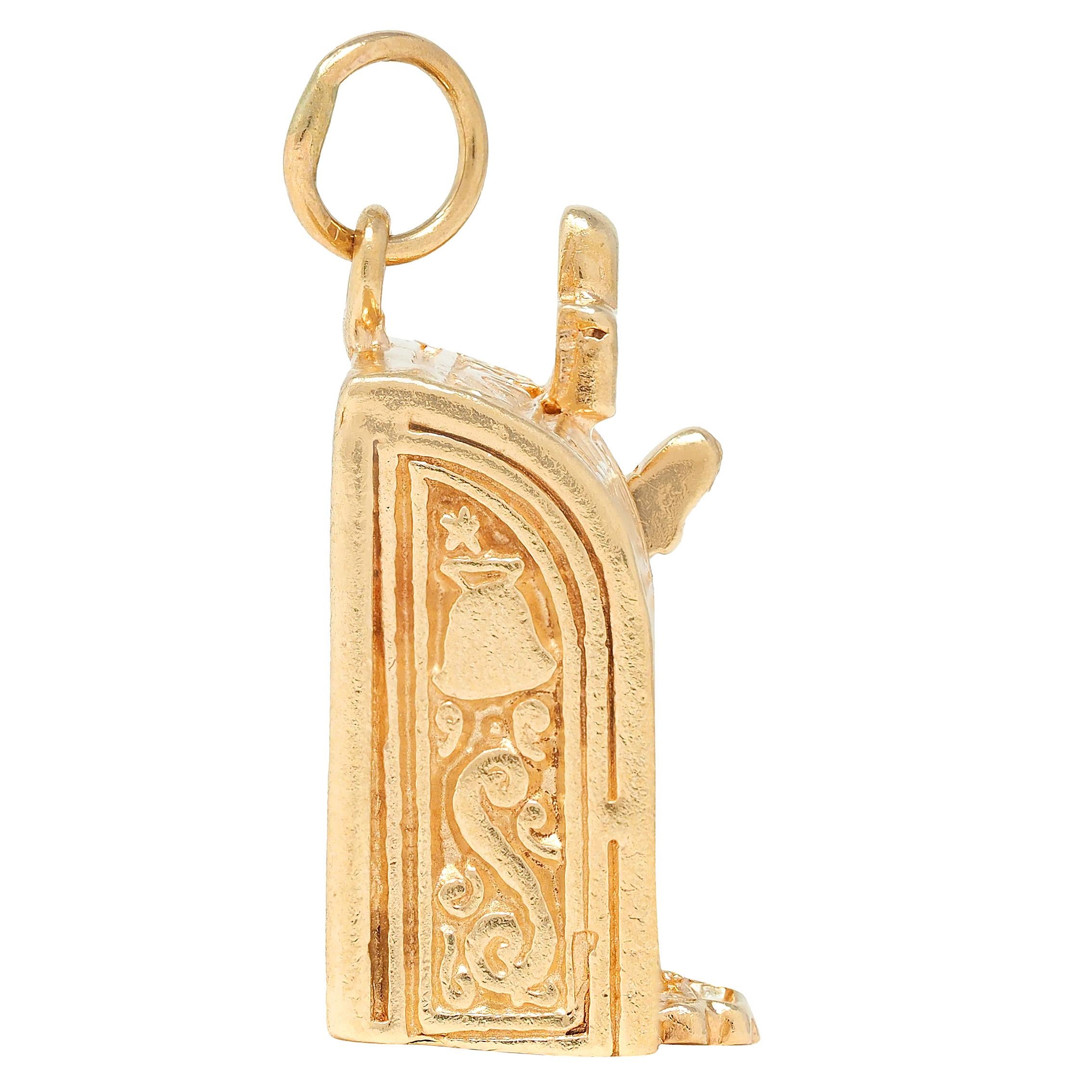 1940's Retro 14 Karat Yellow Gold Vintage Liberty Bell Slot Machine Charm