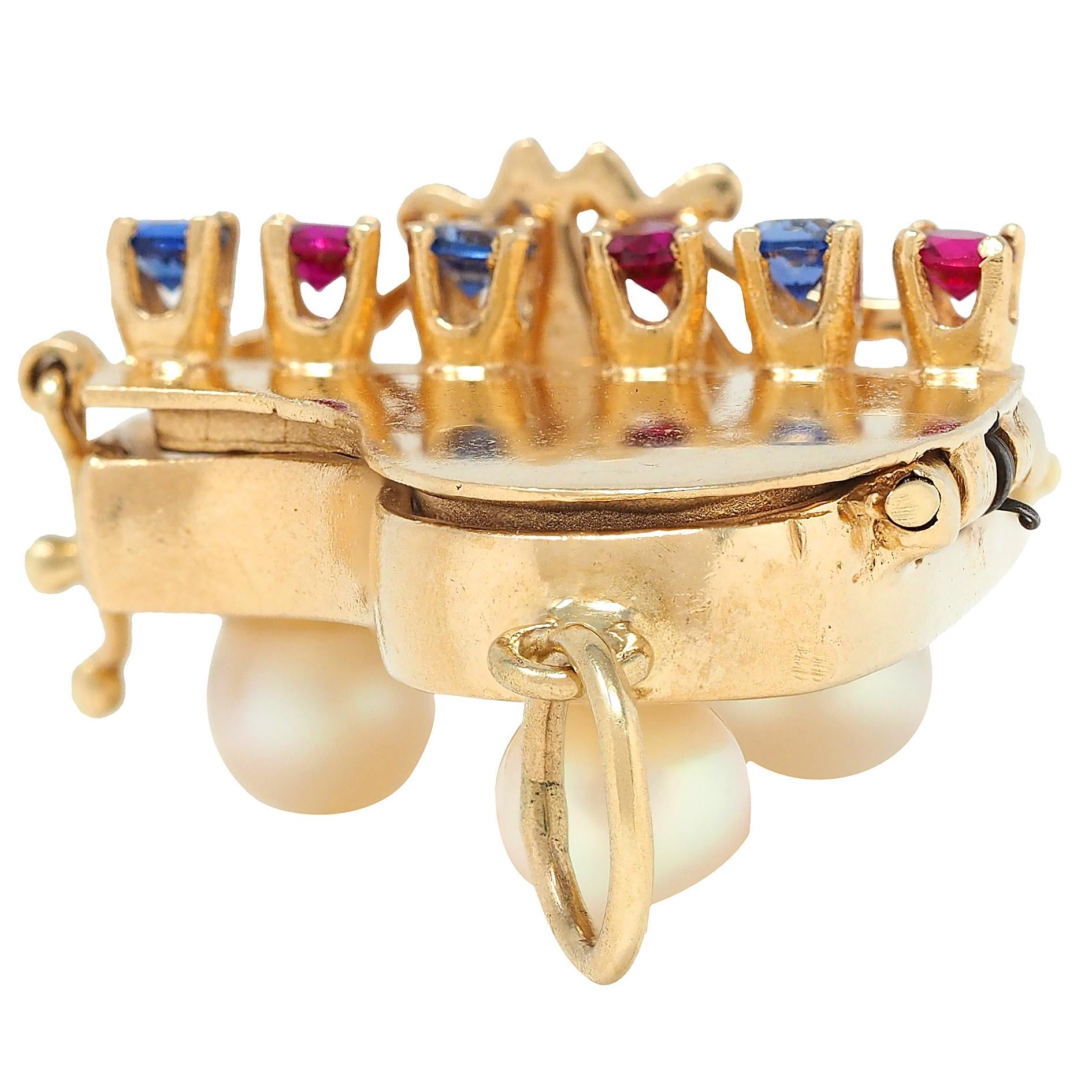 1960's Pearl Multi-Gem 14 Karat Yellow Gold Vintage Grand Piano Pendant Charm