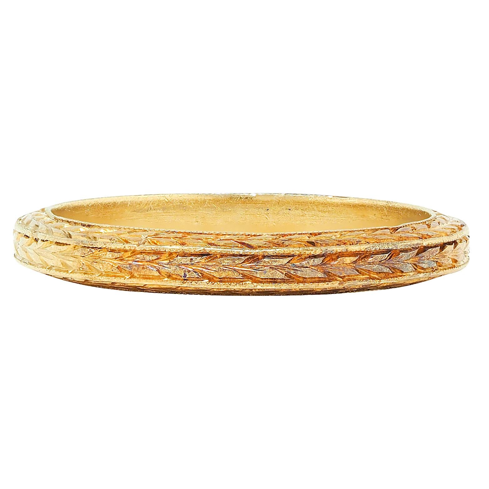 Art Deco 18 Karat Yellow Gold Vintage Wheat Wedding Band Ring