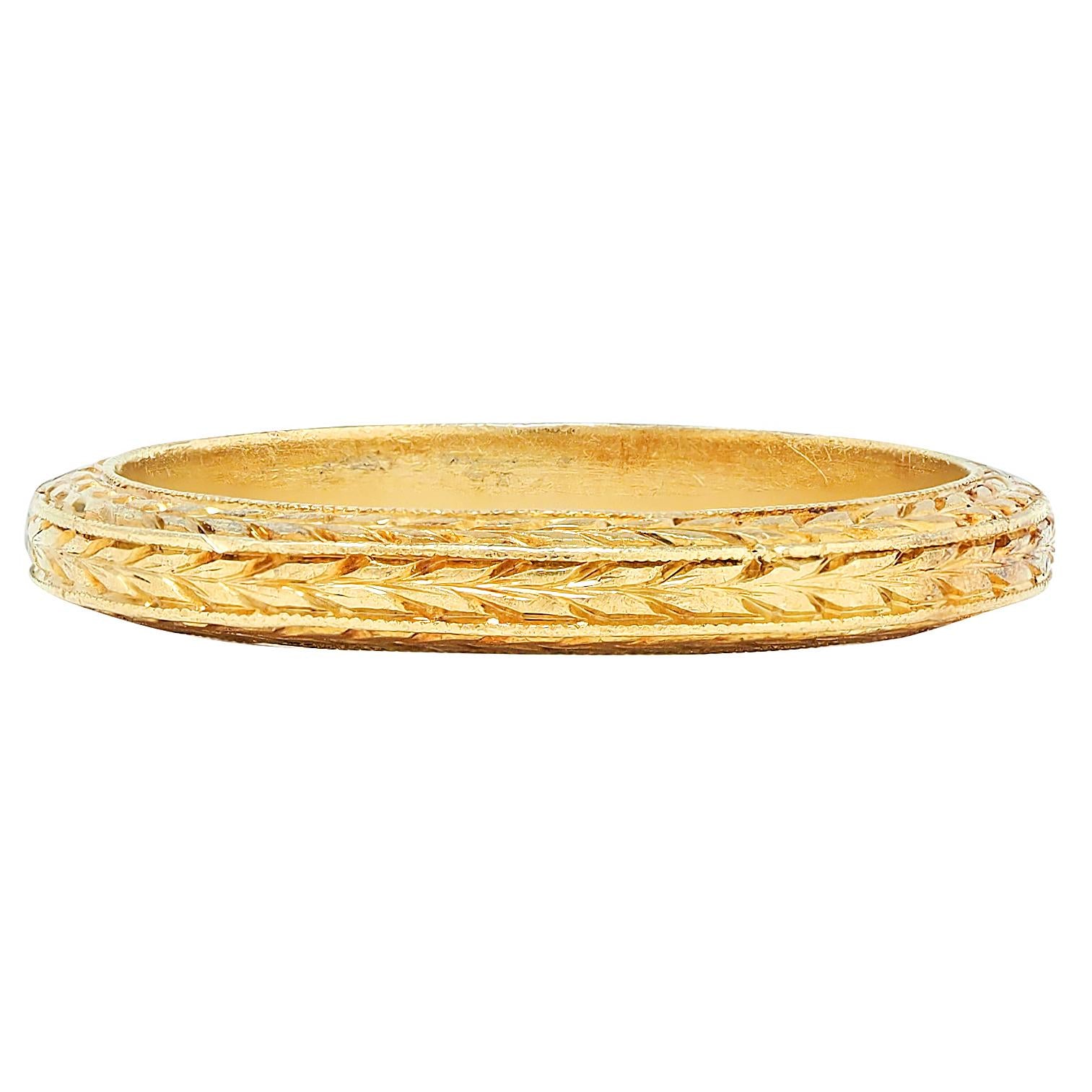Art Deco 18 Karat Yellow Gold Vintage Wheat Wedding Band Ring