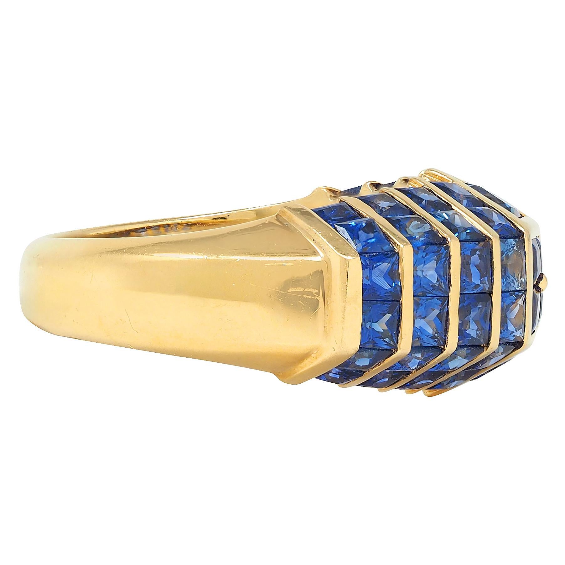 1980's 5.50 CTW Sapphire 18 Karat Yellow Gold Vintage Mystery Set Ring