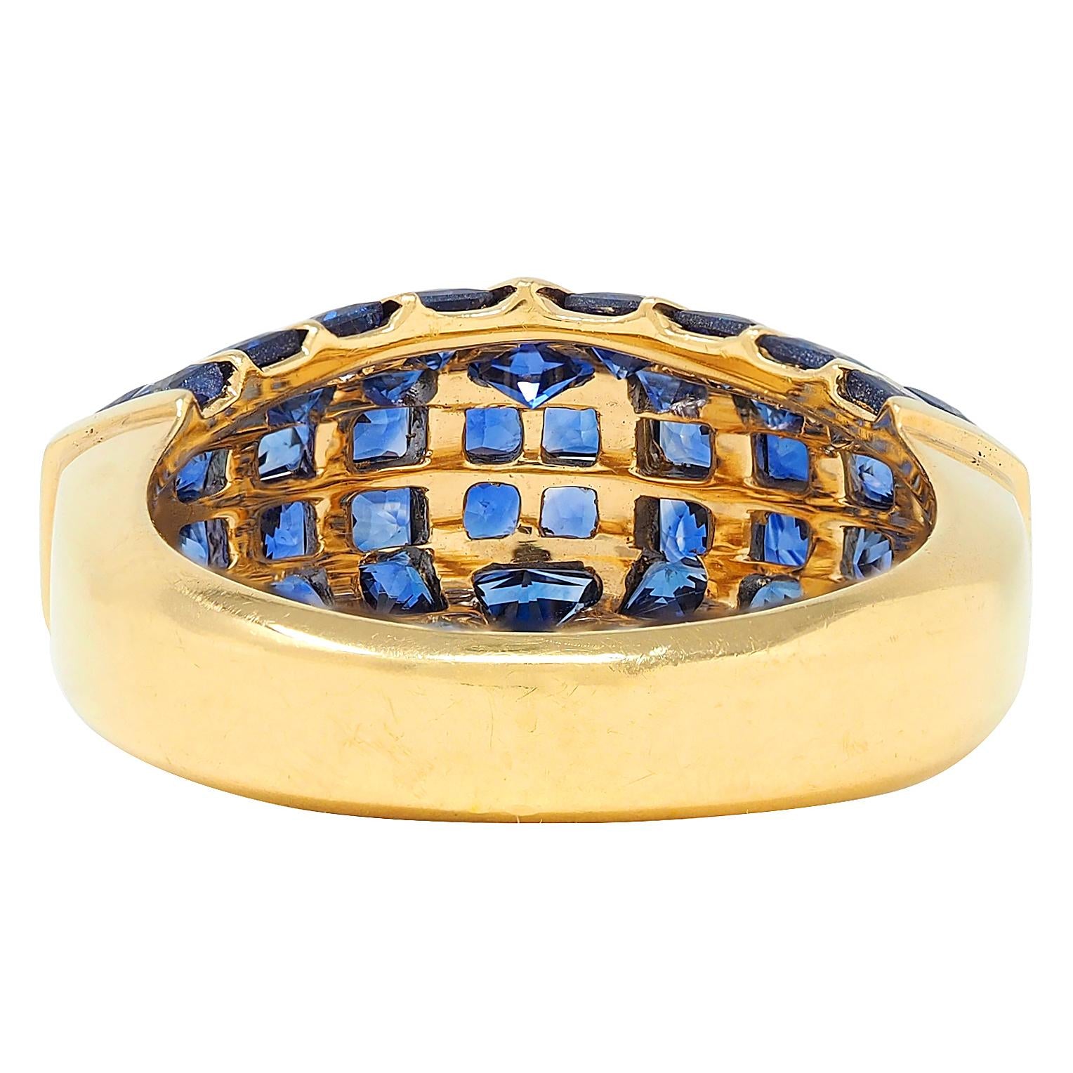 1980's 5.50 CTW Sapphire 18 Karat Yellow Gold Vintage Mystery Set Ring