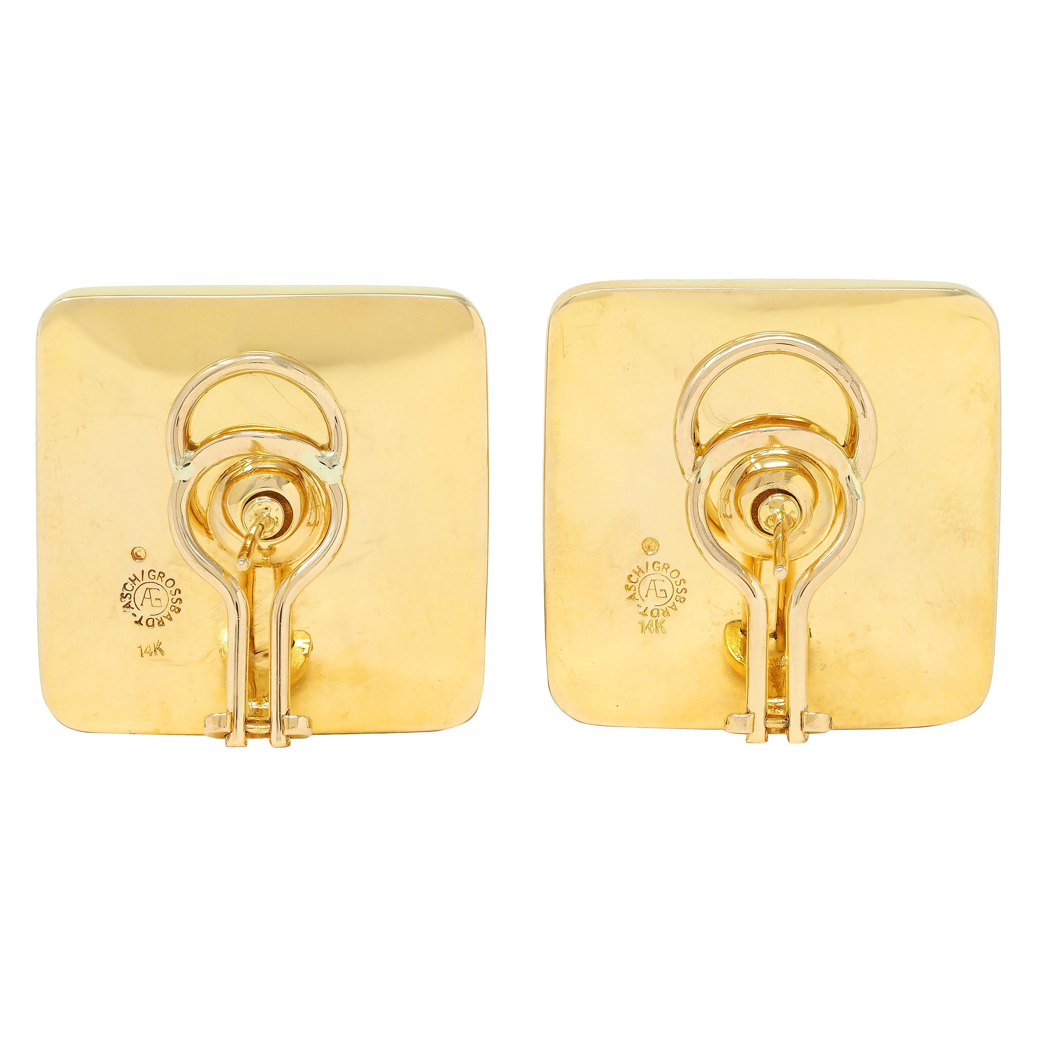 Asch Grossbardt 1980's Multi-Gem 14K Gold Vintage Cushion Horse Inlay Earrings