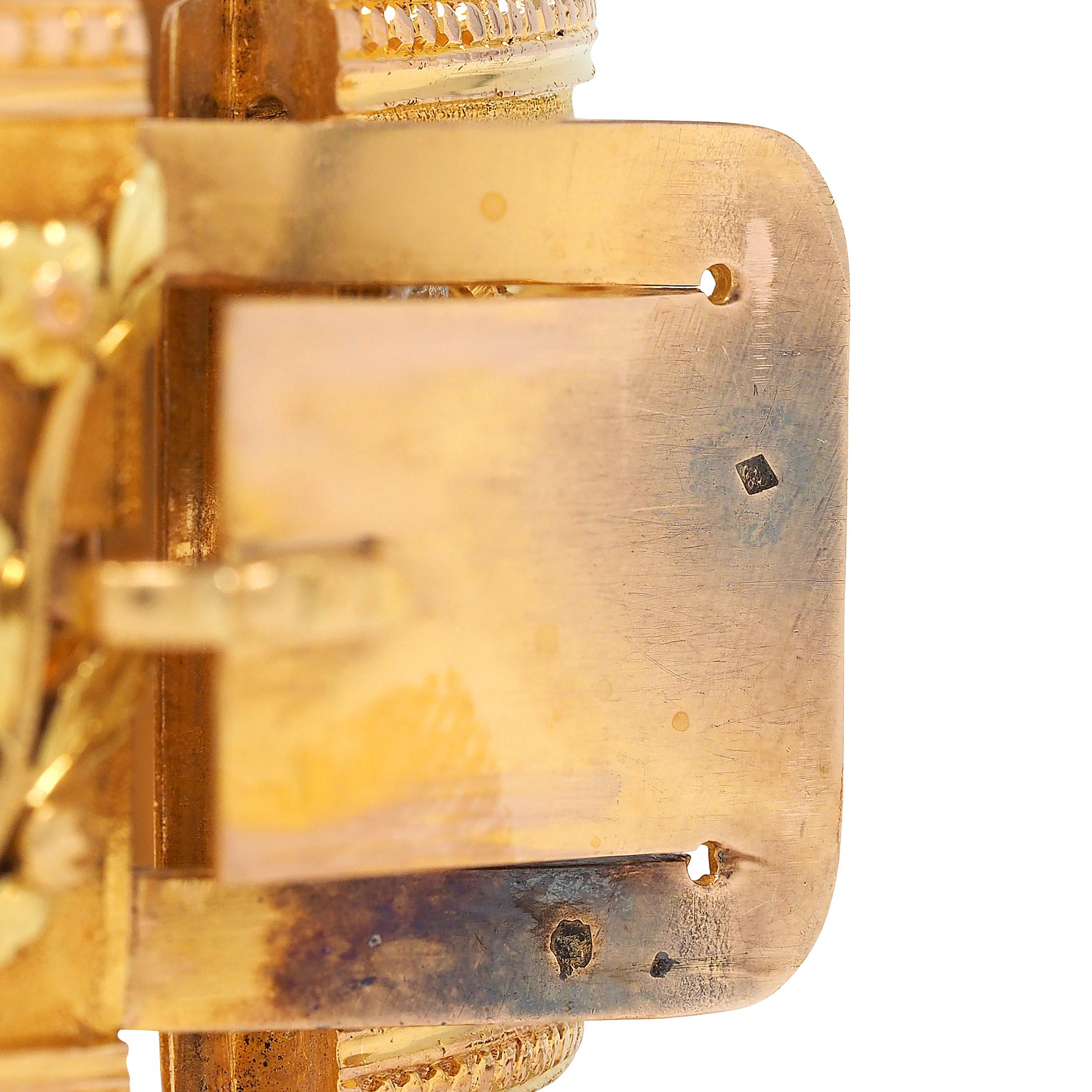 French Victorian 18 Karat Multi-Tone Gold Antique Floral Cherub Bangle Bracelet