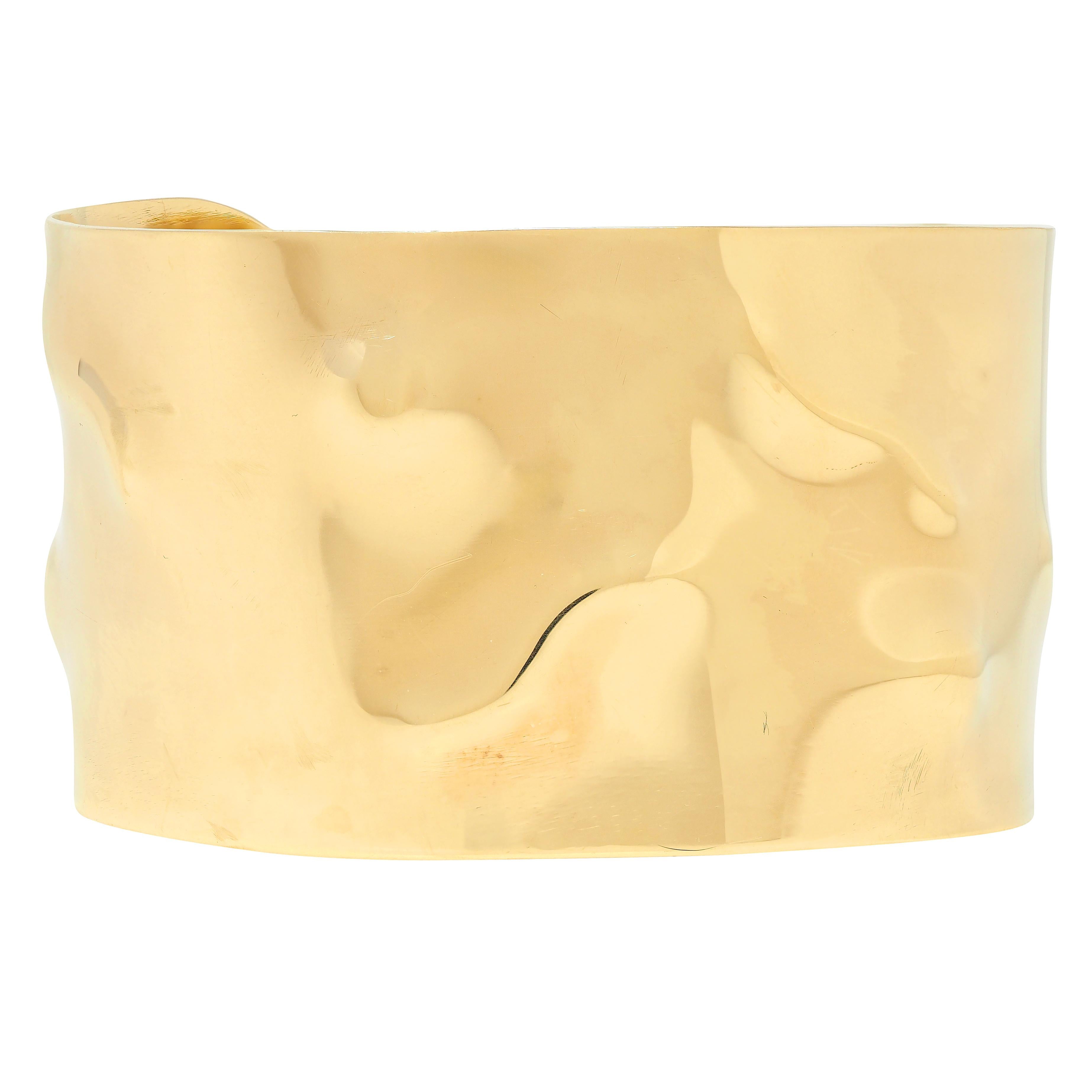 Cartier 1970's 18 Karat Yellow Gold Vintage Organic Textured Cuff Bracelet