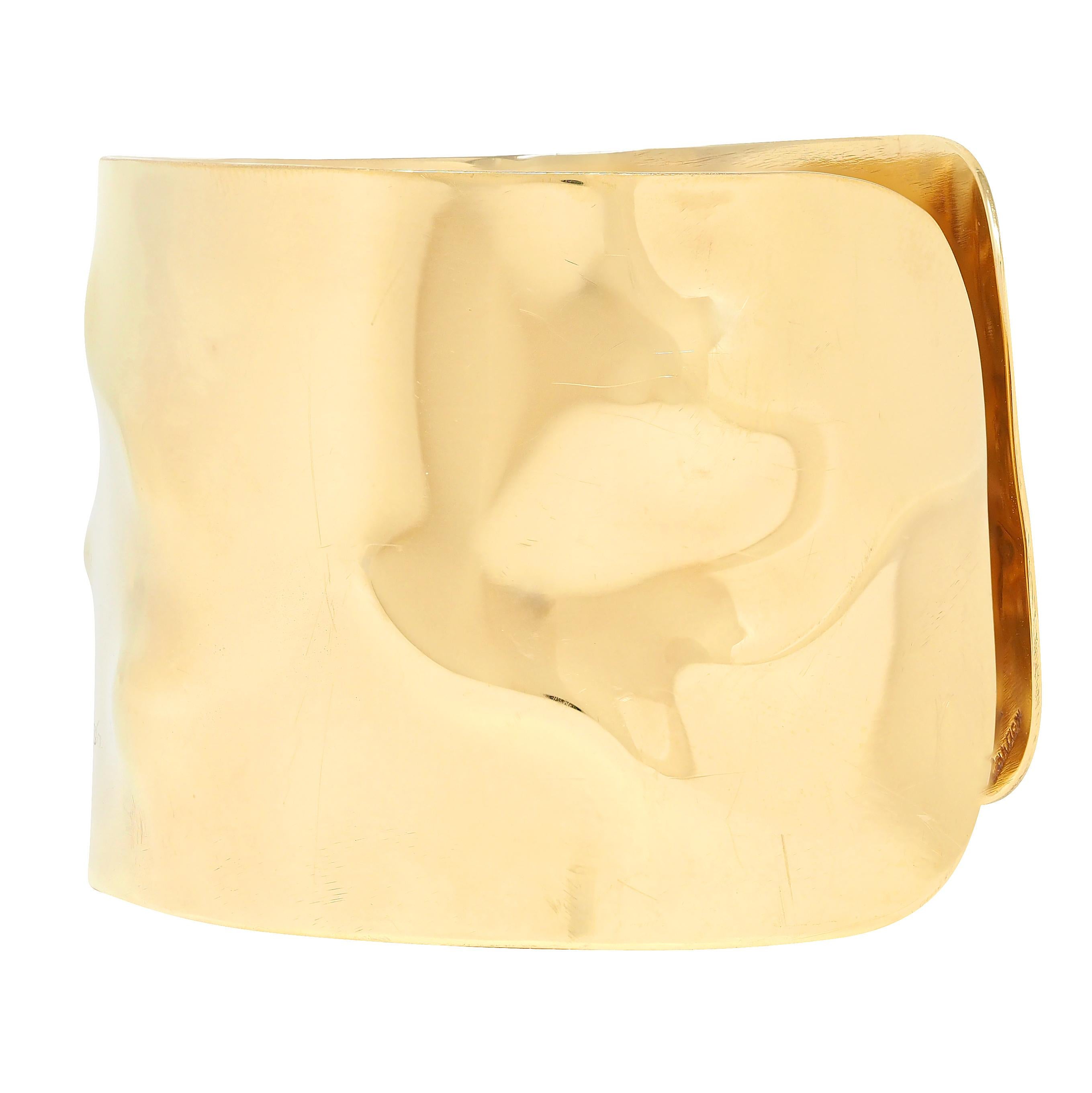 Cartier 1970's 18 Karat Yellow Gold Vintage Organic Textured Cuff Bracelet
