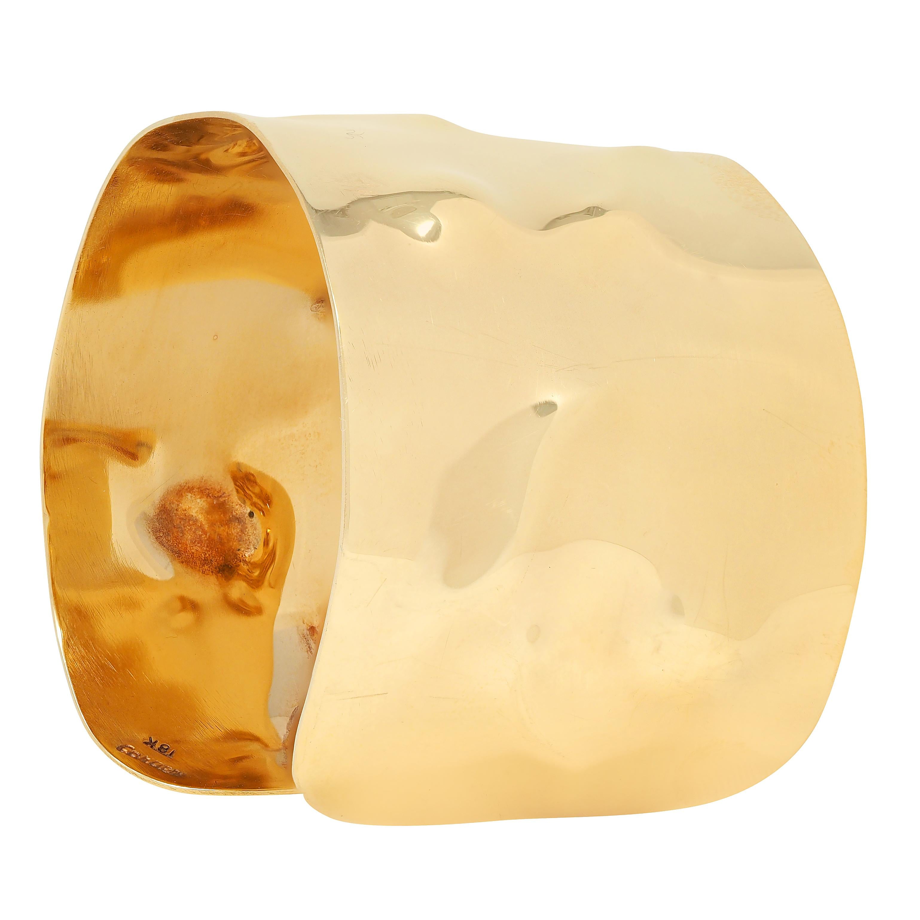 Cartier 1970's 18 Karat Yellow Gold Vintage Organic Textured Cuff Bracelet