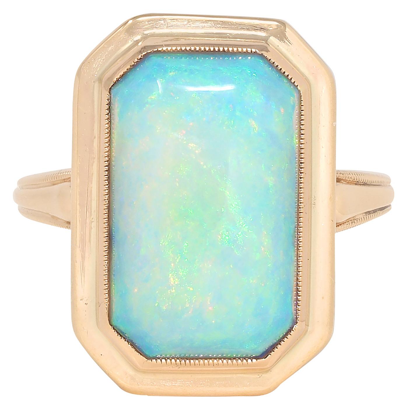 Early Art Deco Opal 14 Karat Yellow Gold Antique Cocktail Ring