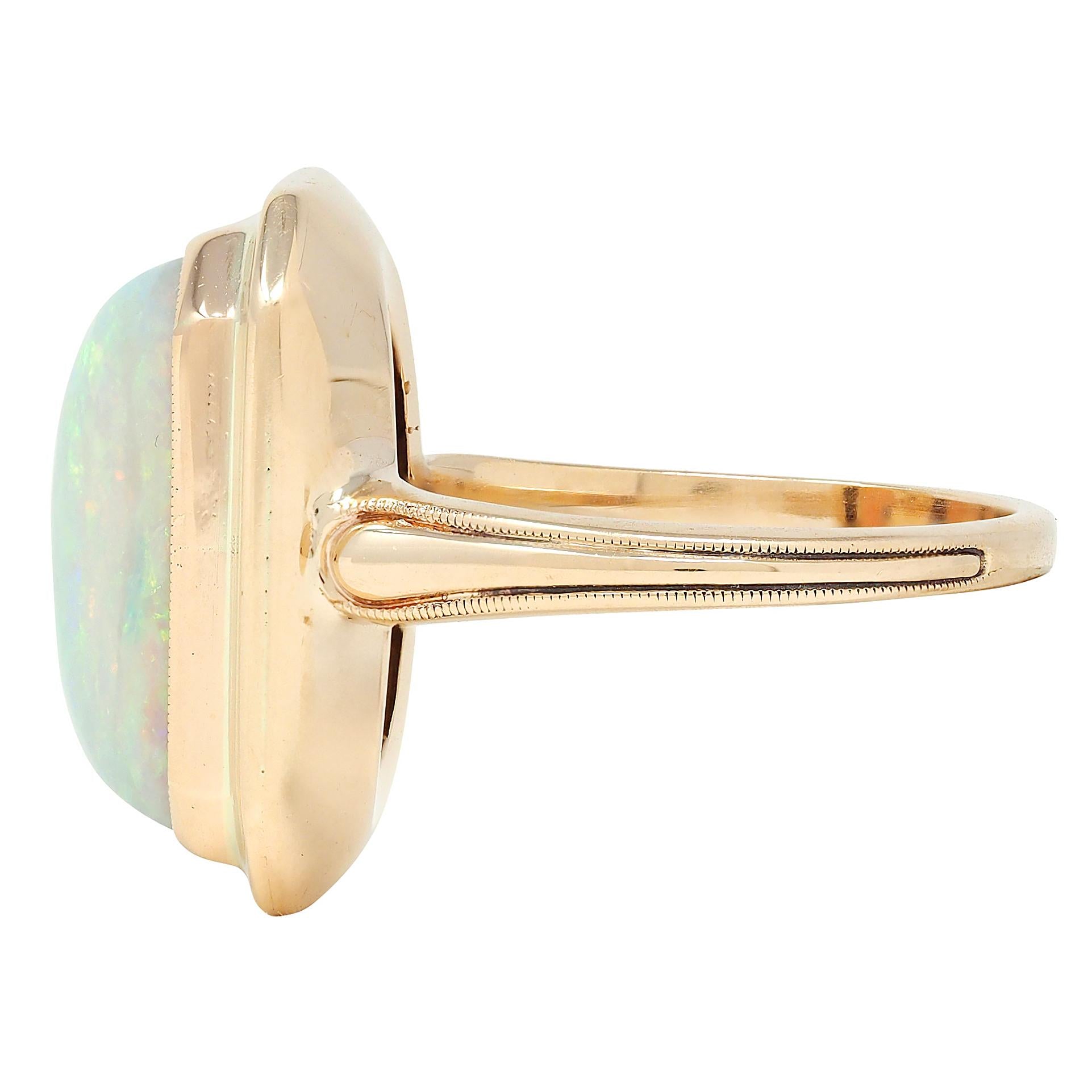 Early Art Deco Opal 14 Karat Yellow Gold Antique Cocktail Ring