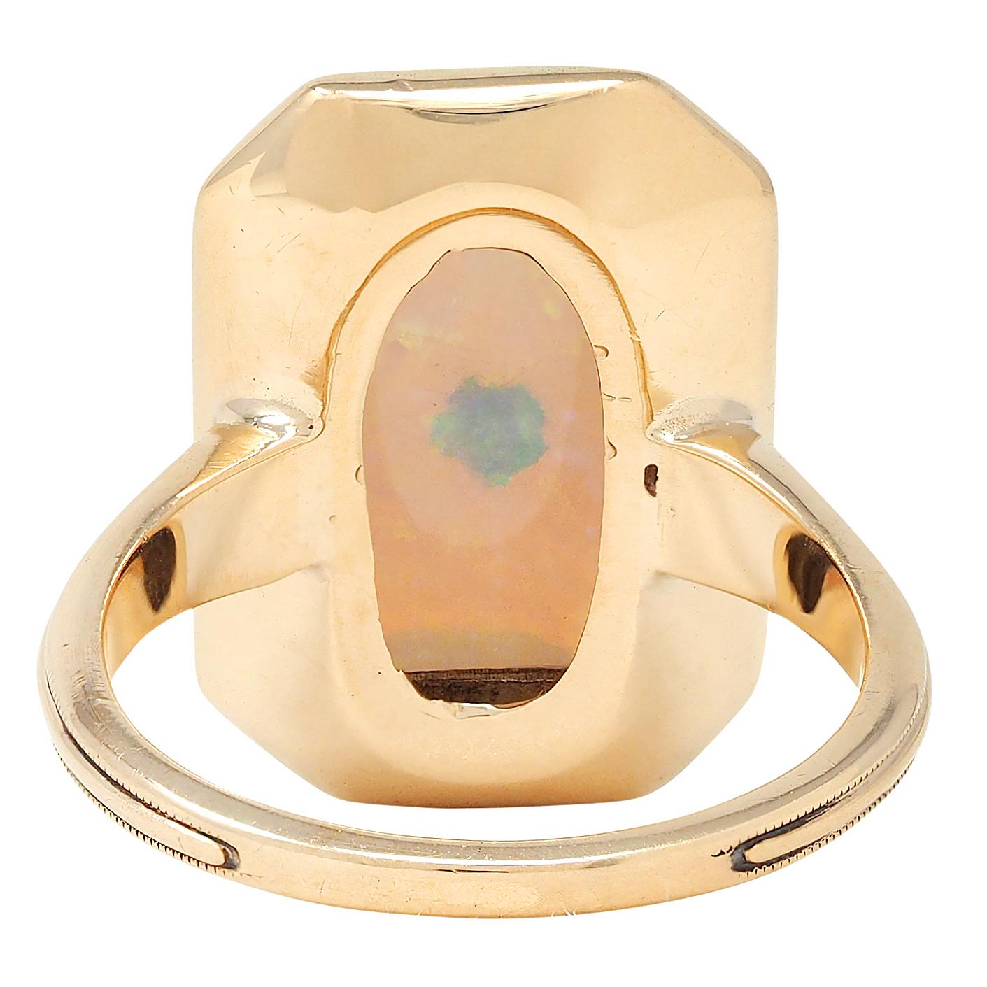 Early Art Deco Opal 14 Karat Yellow Gold Antique Cocktail Ring