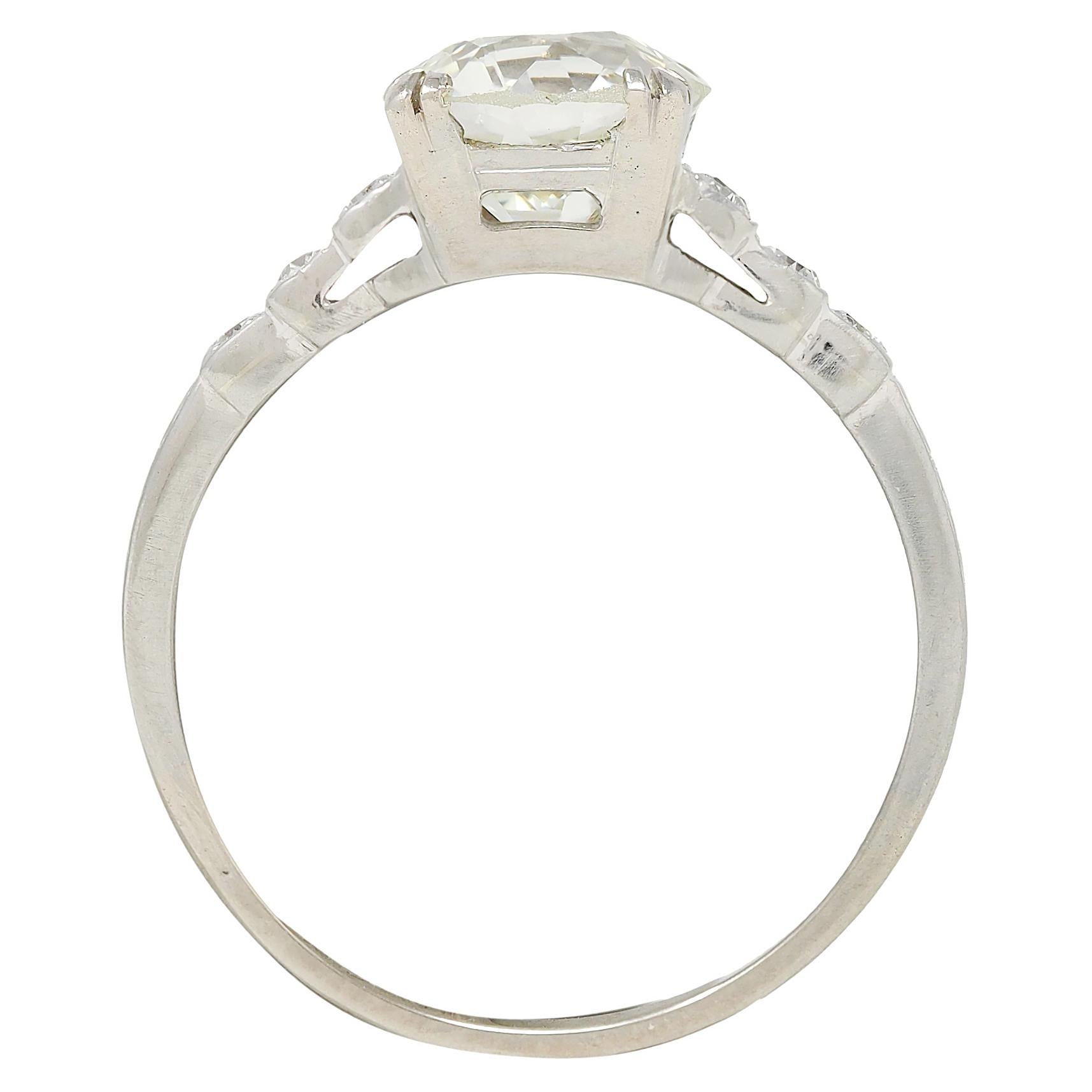 Art Deco 2.49 CTW Old Mine Cut Diamond Platinum Vintage Stepped Engagement Ring