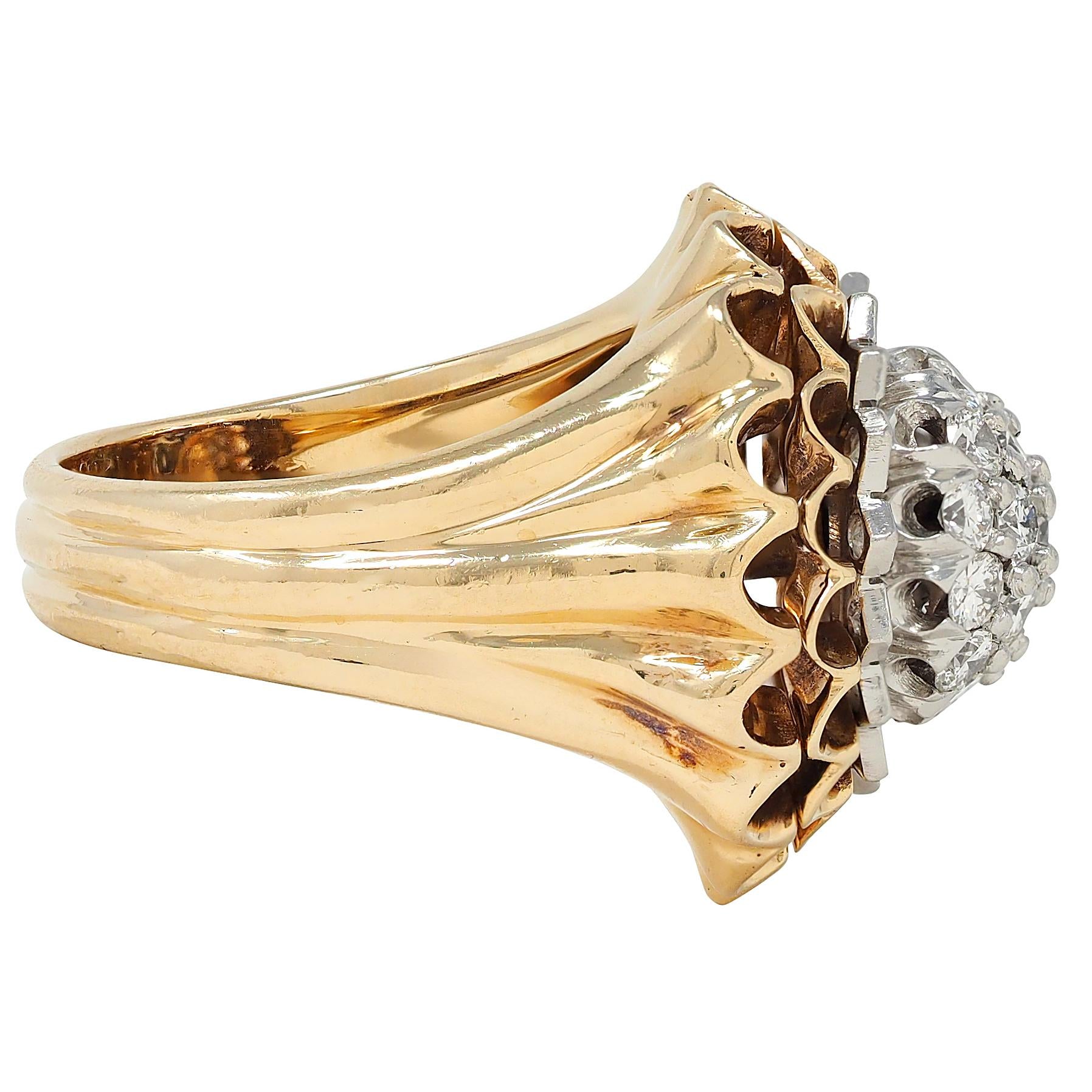 Tiffany & Co. 1950's Diamond Platinum 14K Gold Vintage Chrysanthemum Ring