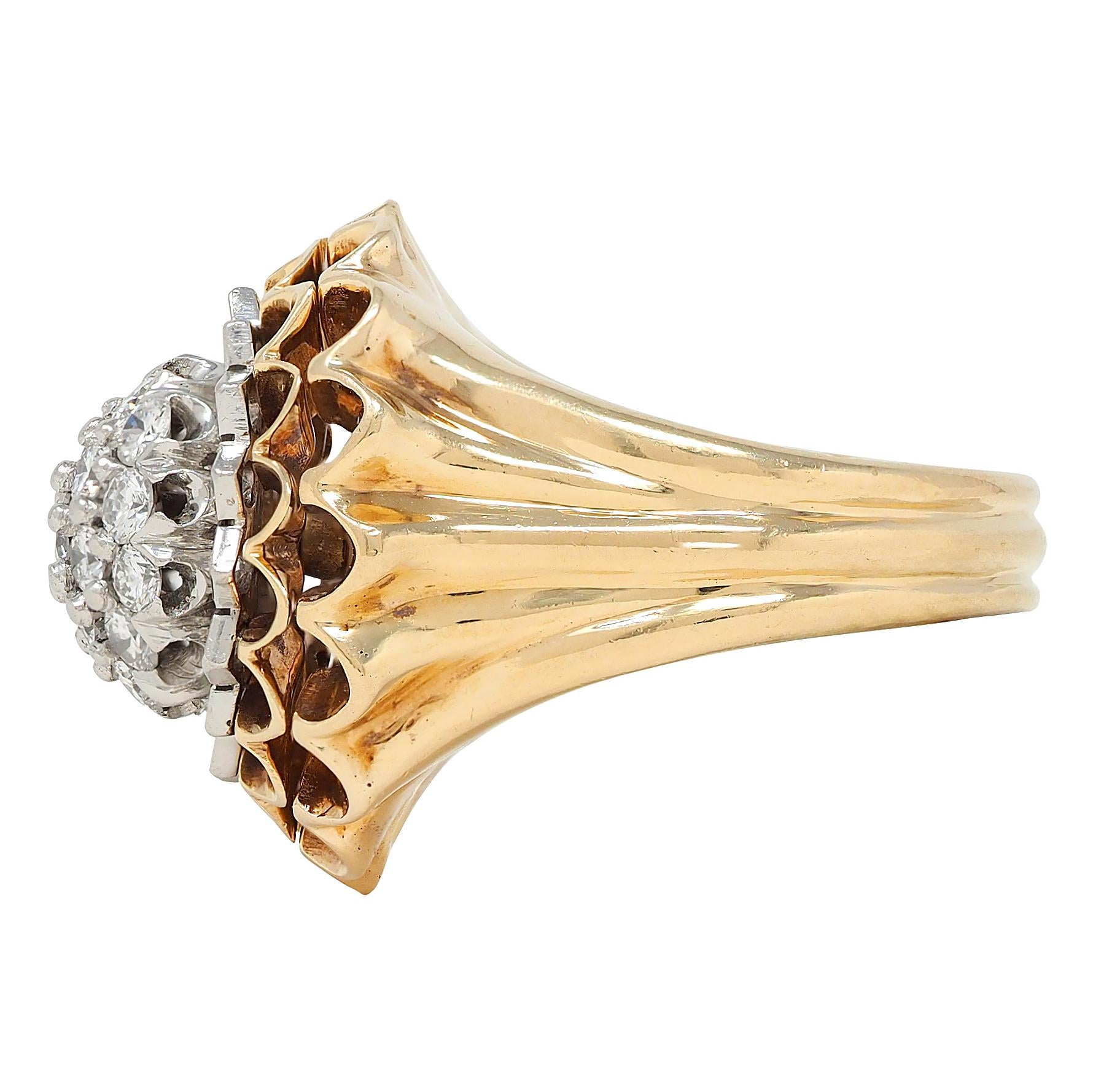 Tiffany & Co. 1950's Diamond Platinum 14K Gold Vintage Chrysanthemum Ring