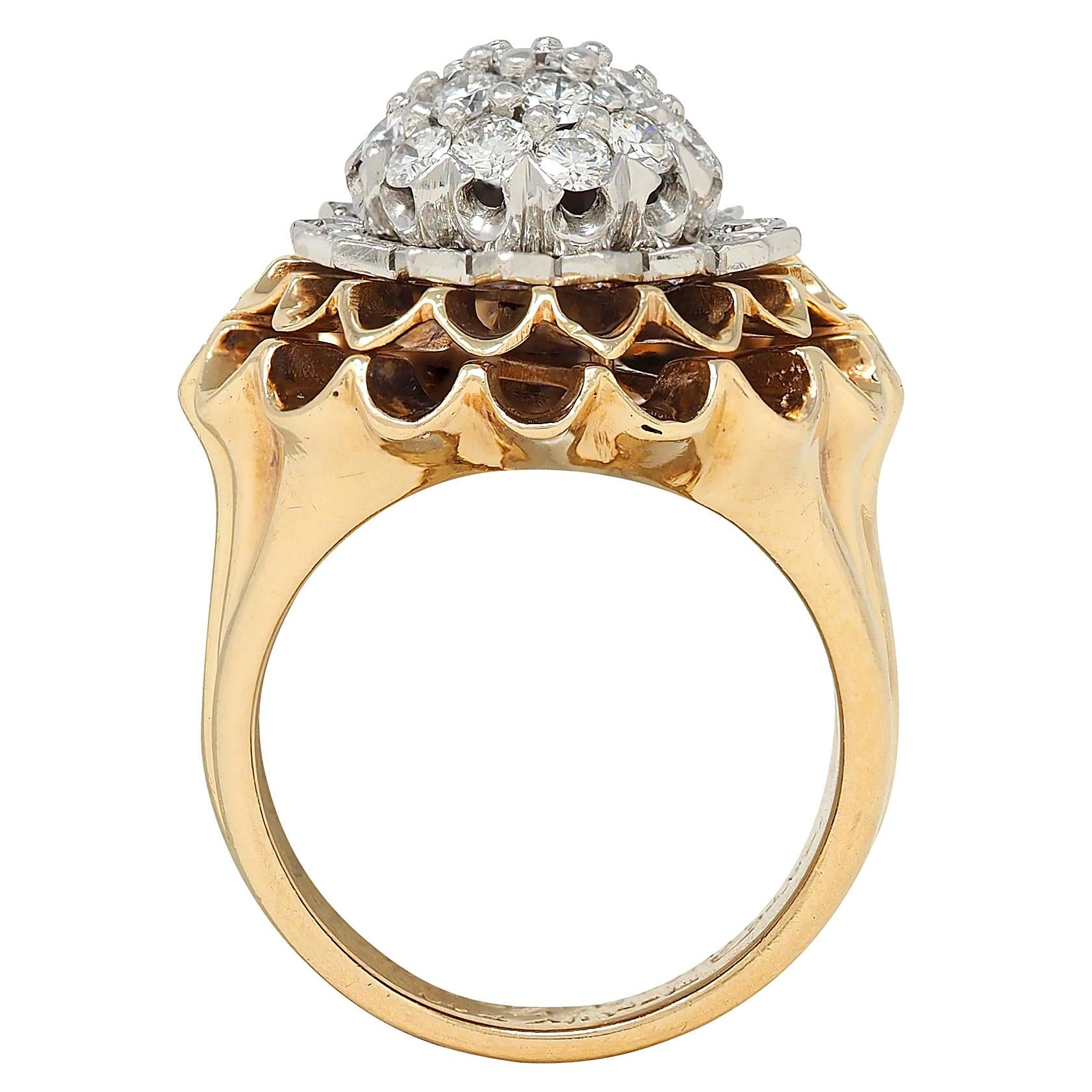Tiffany & Co. 1950's Diamond Platinum 14K Gold Vintage Chrysanthemum Ring