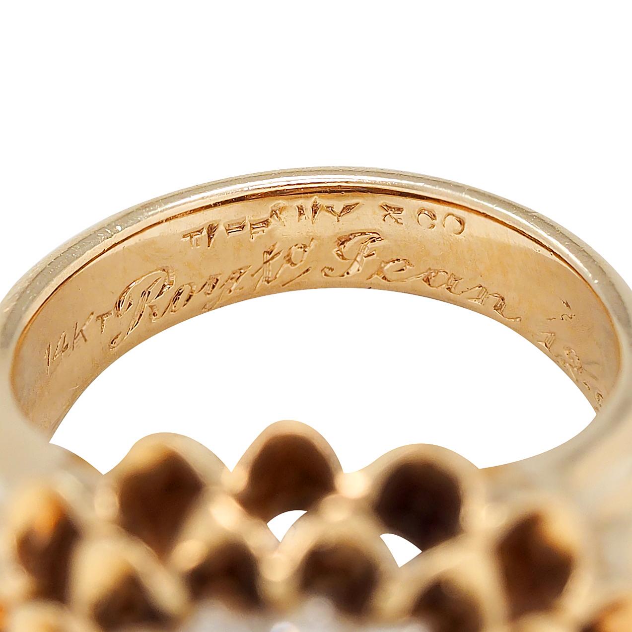 Tiffany & Co. 1950's Diamond Platinum 14K Gold Vintage Chrysanthemum Ring