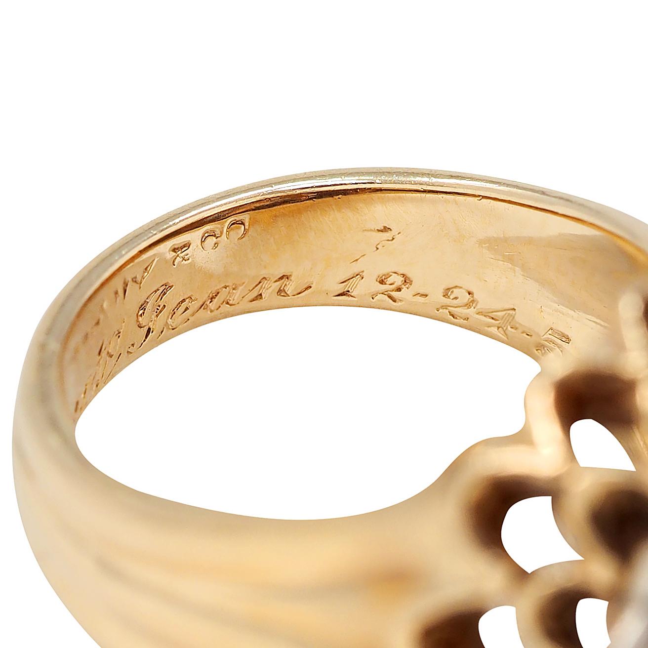 Tiffany & Co. 1950's Diamond Platinum 14K Gold Vintage Chrysanthemum Ring