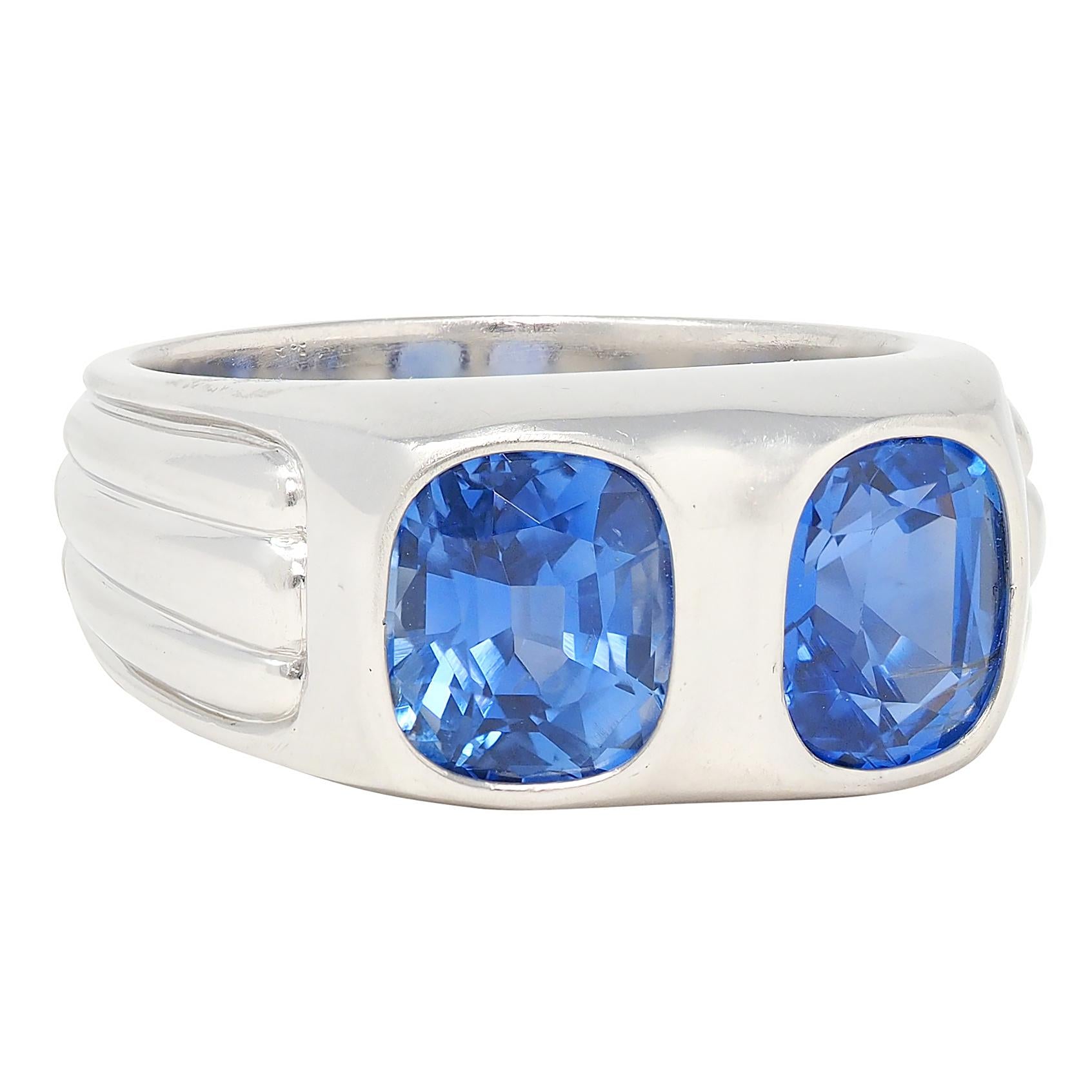 Mid-Century 5.87 CTW No Heat Ceylon Sapphire Platinum Vintage Two Stone Ring AGL