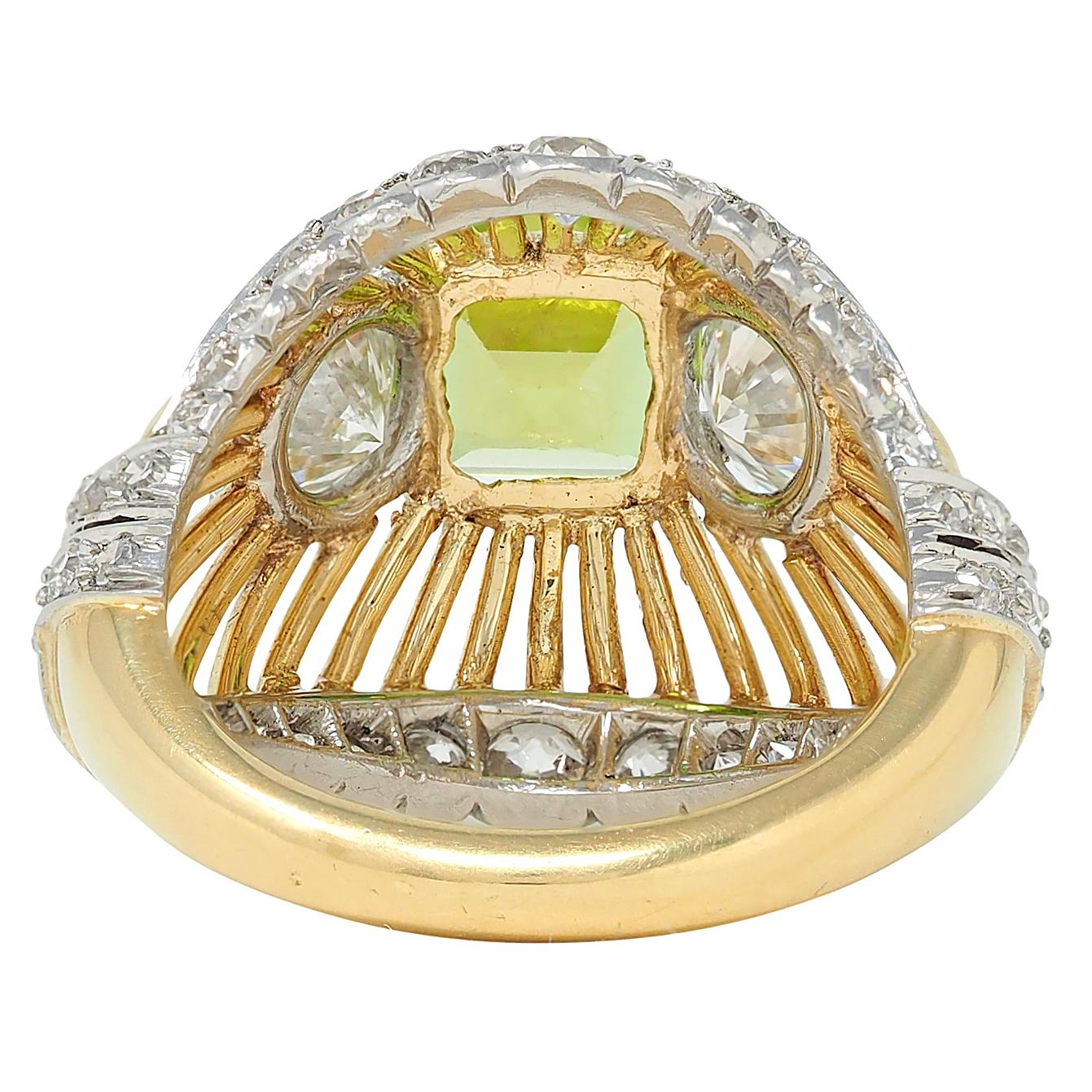 Cartier Retro 5.30 CTW Peridot Diamond Platinum 18K Gold Vintage Domed Ring