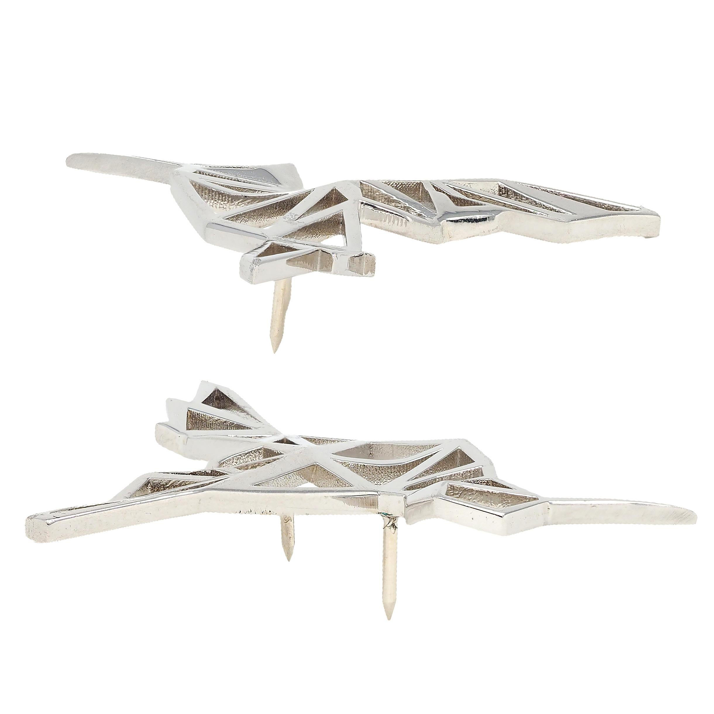 BRASH Platinum Faceted Geometric GEO Hummingbird Unisex Brooch Pin