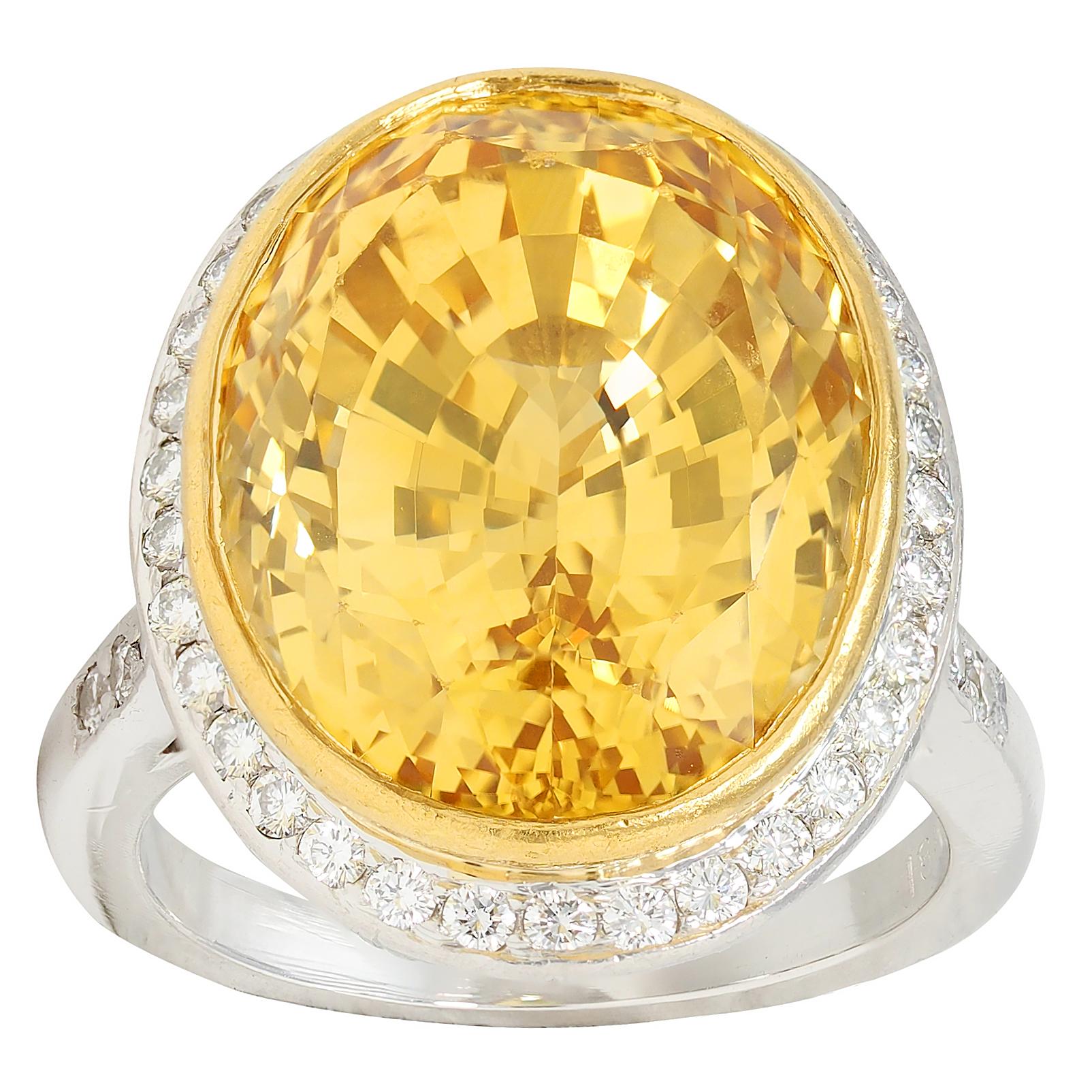 Neiman Marcus 26.40 CTW NH Ceylon Yellow Sapphire Diamond Platinum 18K Gold Ring