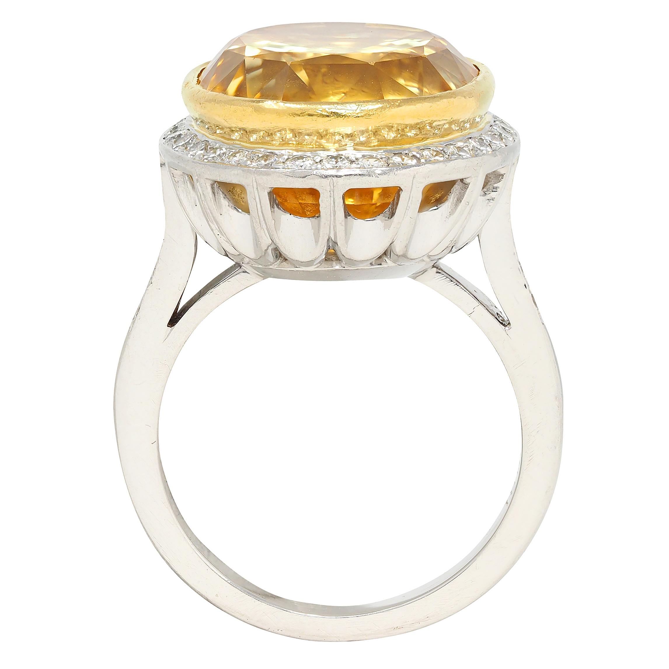 Neiman Marcus 26.40 CTW NH Ceylon Yellow Sapphire Diamond Platinum 18K Gold Ring