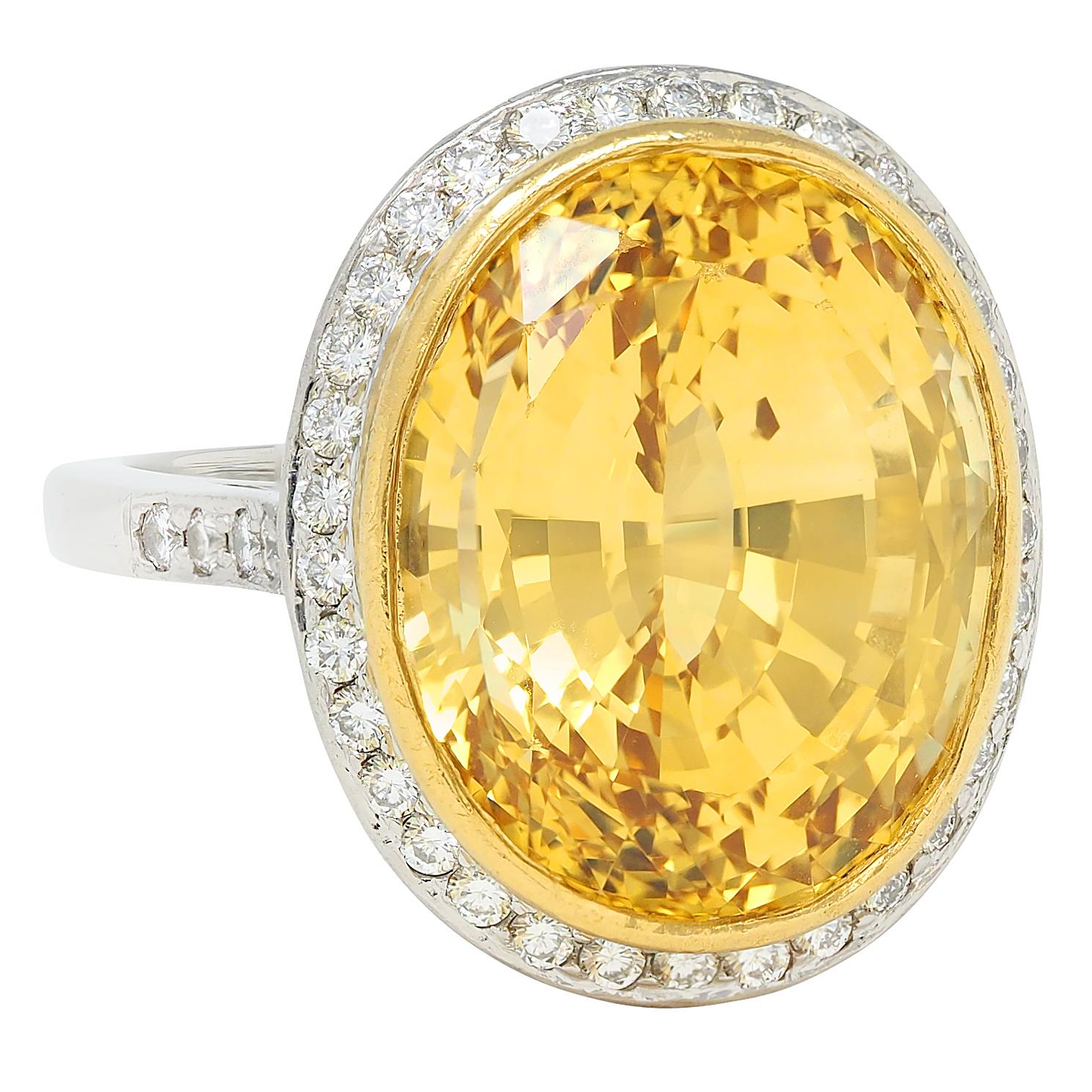 Neiman Marcus 26.40 CTW NH Ceylon Yellow Sapphire Diamond Platinum 18K Gold Ring