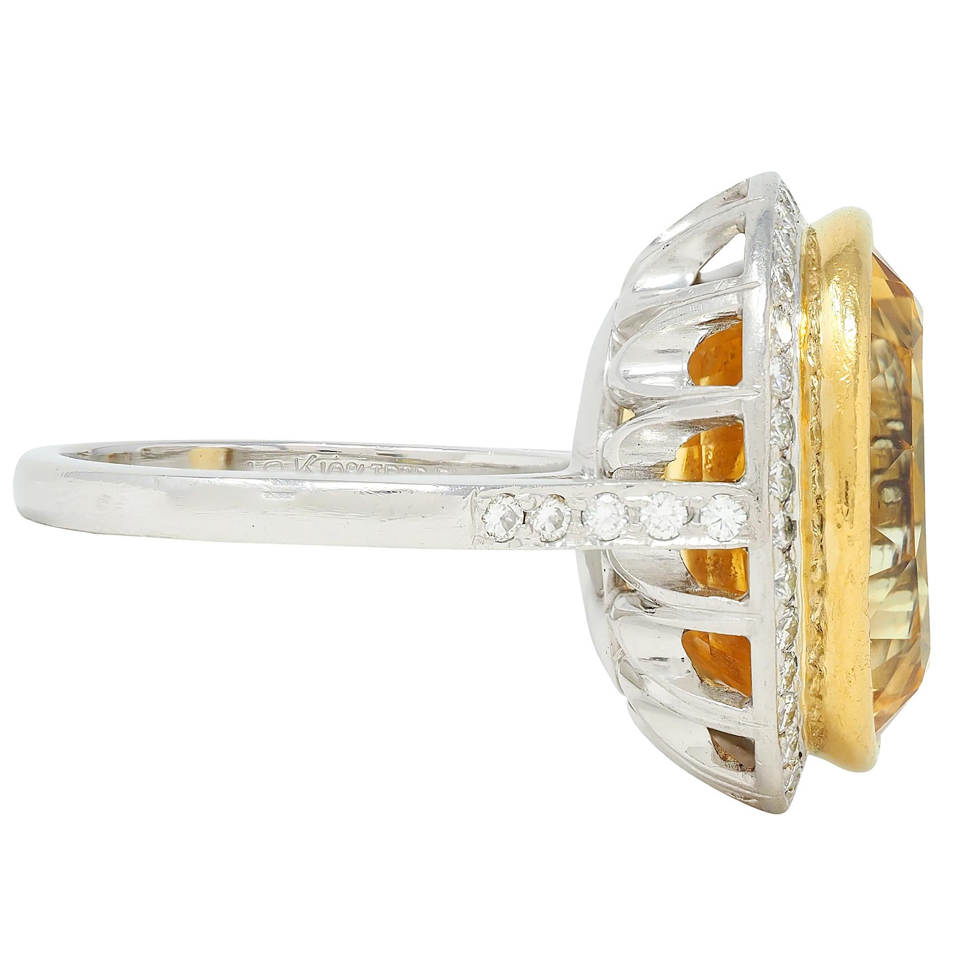 Neiman Marcus 26.40 CTW NH Ceylon Yellow Sapphire Diamond Platinum 18K Gold Ring