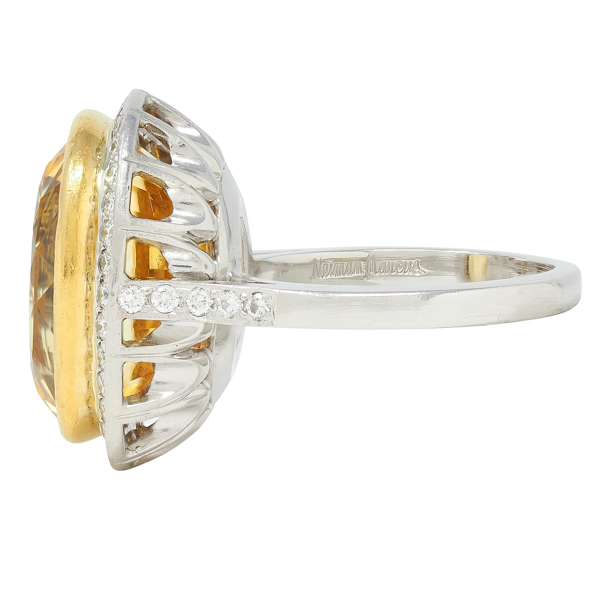 Neiman Marcus 26.40 CTW NH Ceylon Yellow Sapphire Diamond Platinum 18K Gold Ring