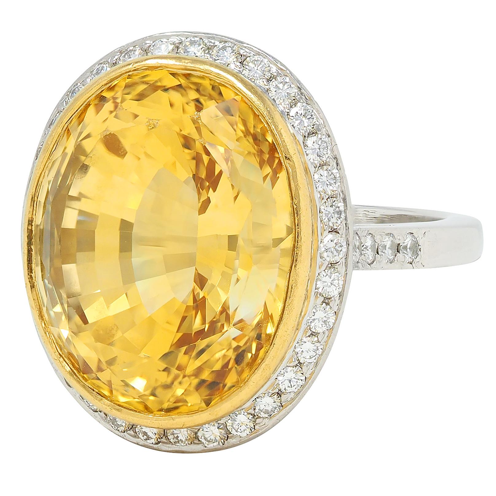 Neiman Marcus 26.40 CTW NH Ceylon Yellow Sapphire Diamond Platinum 18K Gold Ring