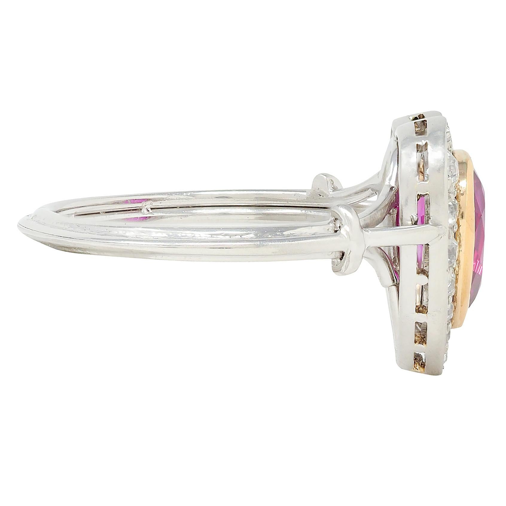 Edwardian 2.50 CTW No Heat Burma Ruby Diamond 14K Gold Heart Antique Halo Ring