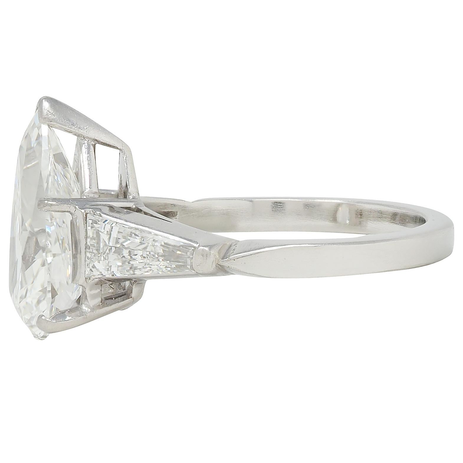 Mid-Century 4.04 CTW Pear Diamond Platinum Vintage Three Stone Engagement Ring